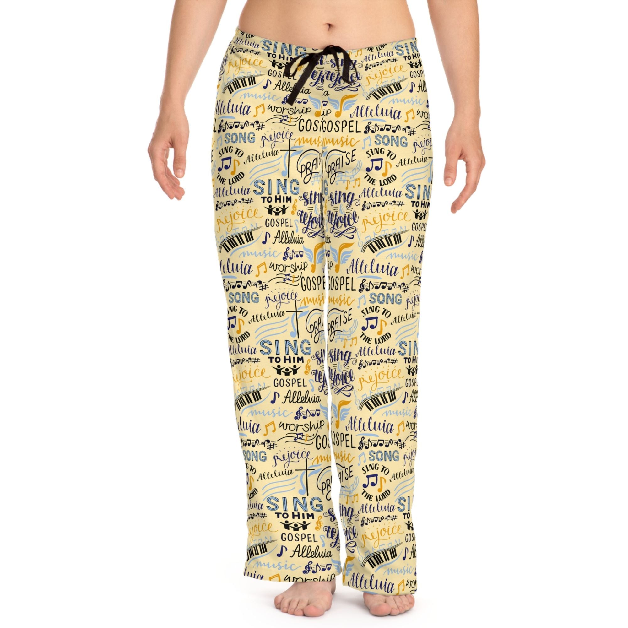 Sing To Him Alleluia Women's Yellow Lounge / Pajama Pants - Matching Pajama Set and Indoor Slippers Available Size: XS Color: White stitching Jesus Passion Apparel