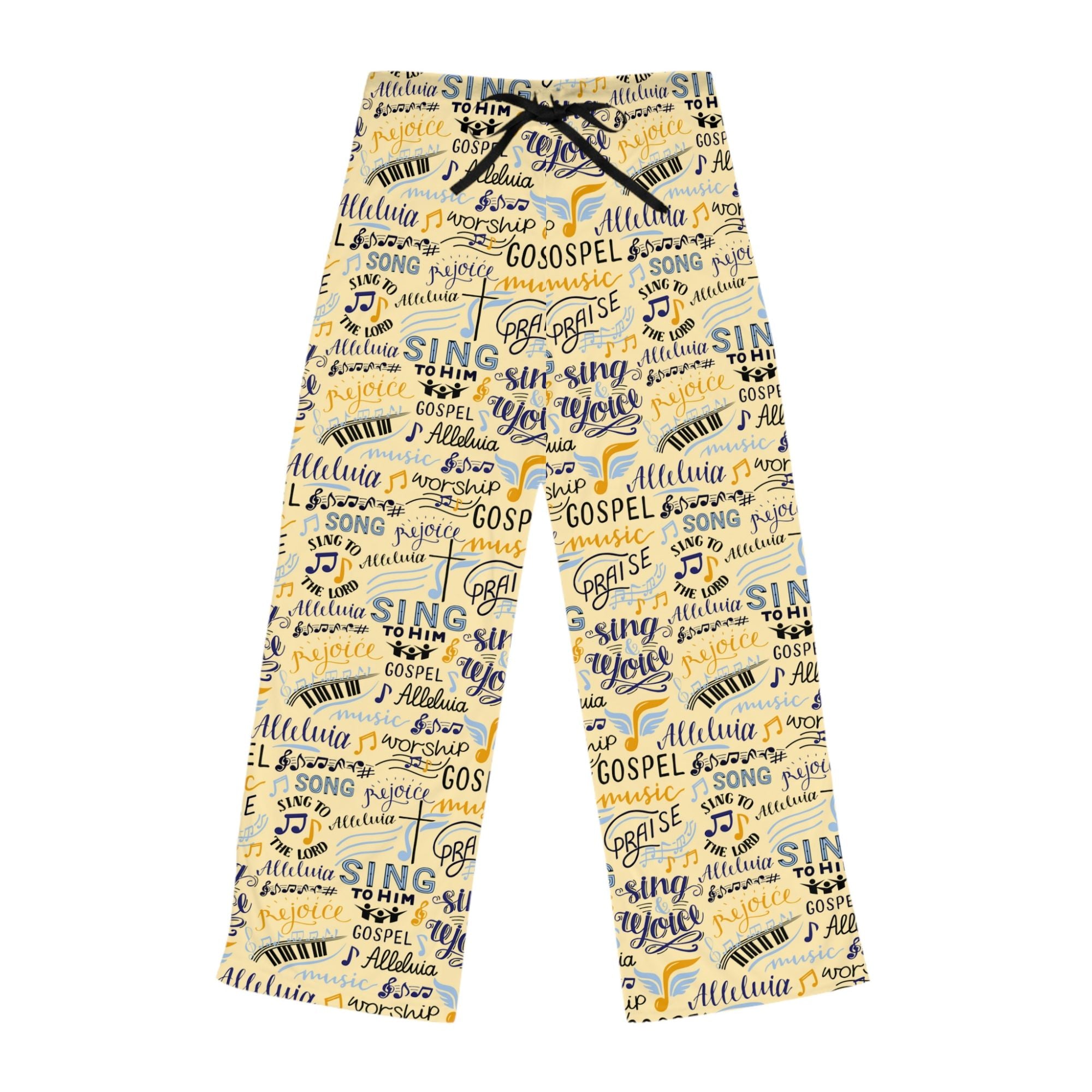 Sing To Him Alleluia Women's Yellow Lounge / Pajama Pants - Matching Pajama Set and Indoor Slippers Available Size: XS Color: White stitching Jesus Passion Apparel