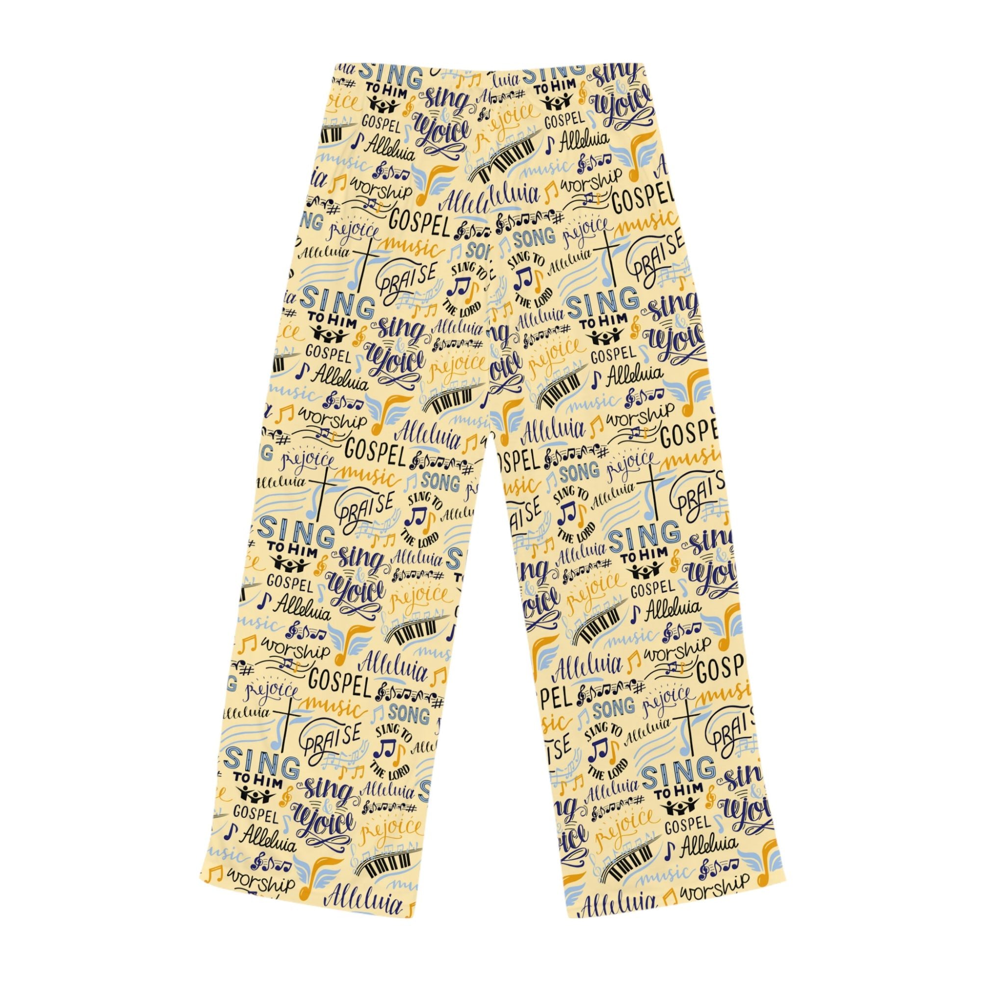 Sing To Him Alleluia Women's Yellow Lounge / Pajama Pants - Matching Pajama Set and Indoor Slippers Available Size: XS Color: White stitching Jesus Passion Apparel