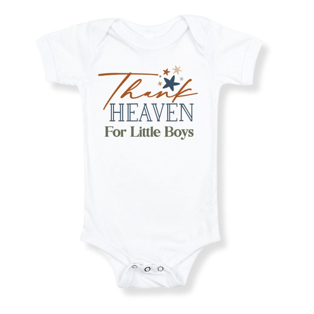 Thank Heaven for Little Boys Baby Bodysuit Color: White Size: 3-6m Jesus Passion Apparel