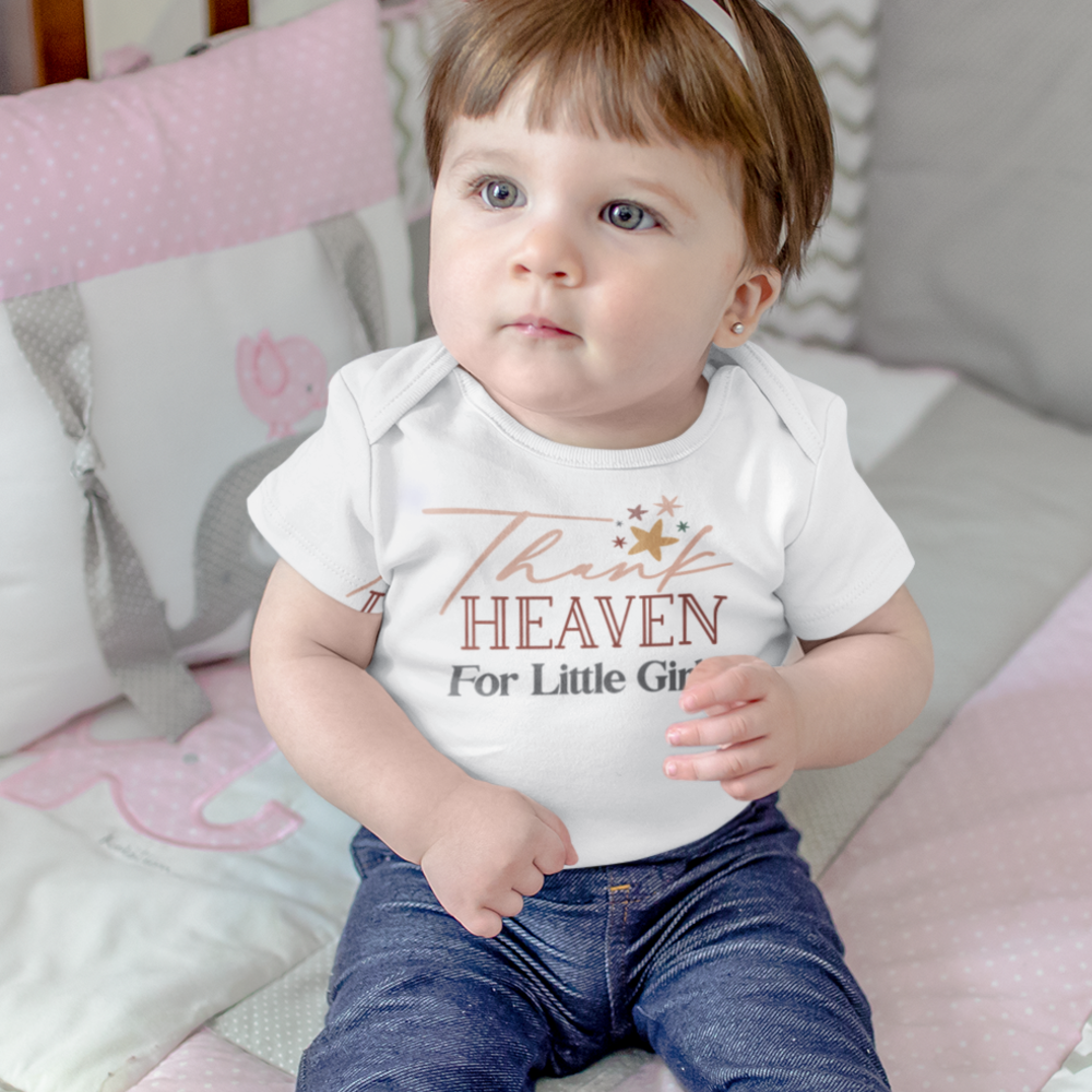 Thank Heaven for Little Girls Baby Bodysuit Color: White Size: 3-6m Jesus Passion Apparel