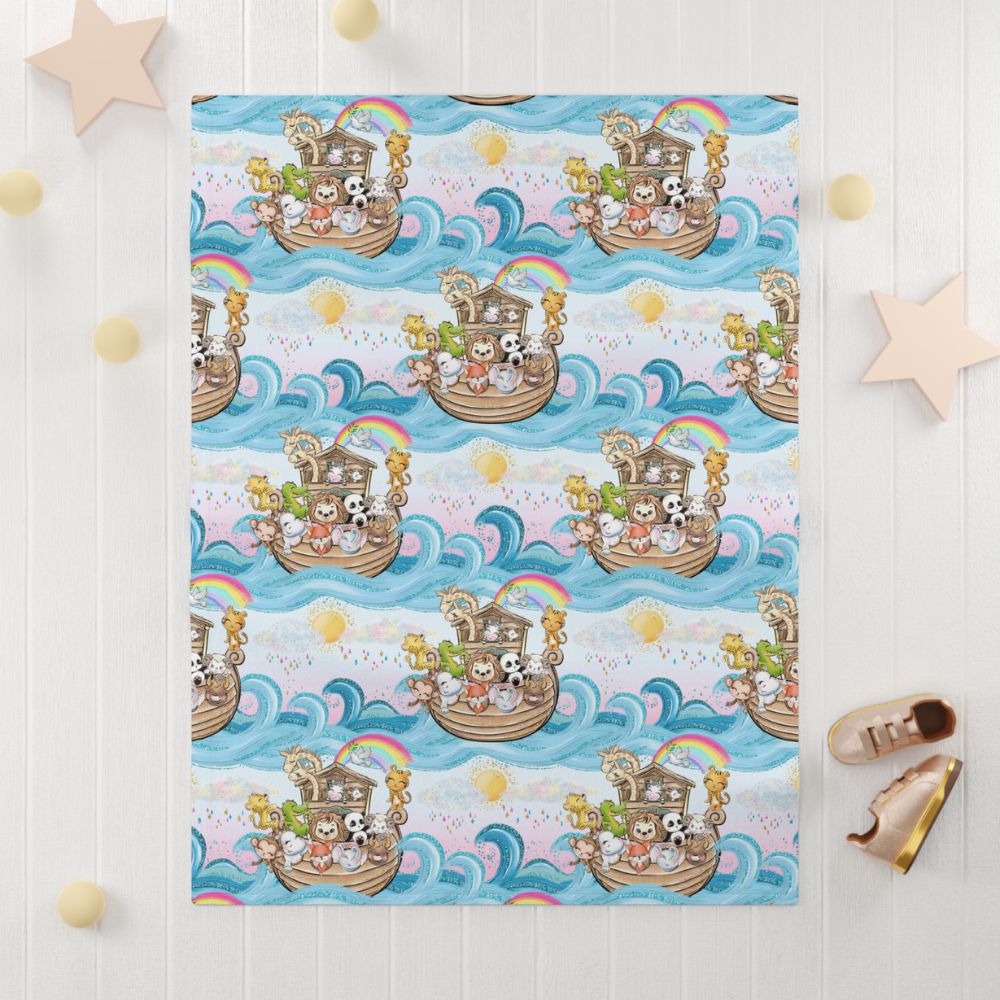 Noah's Ark - The Sun Comes Out Soft Fleece Baby Blanket Size: 30" × 40" Color: White Jesus Passion Apparel