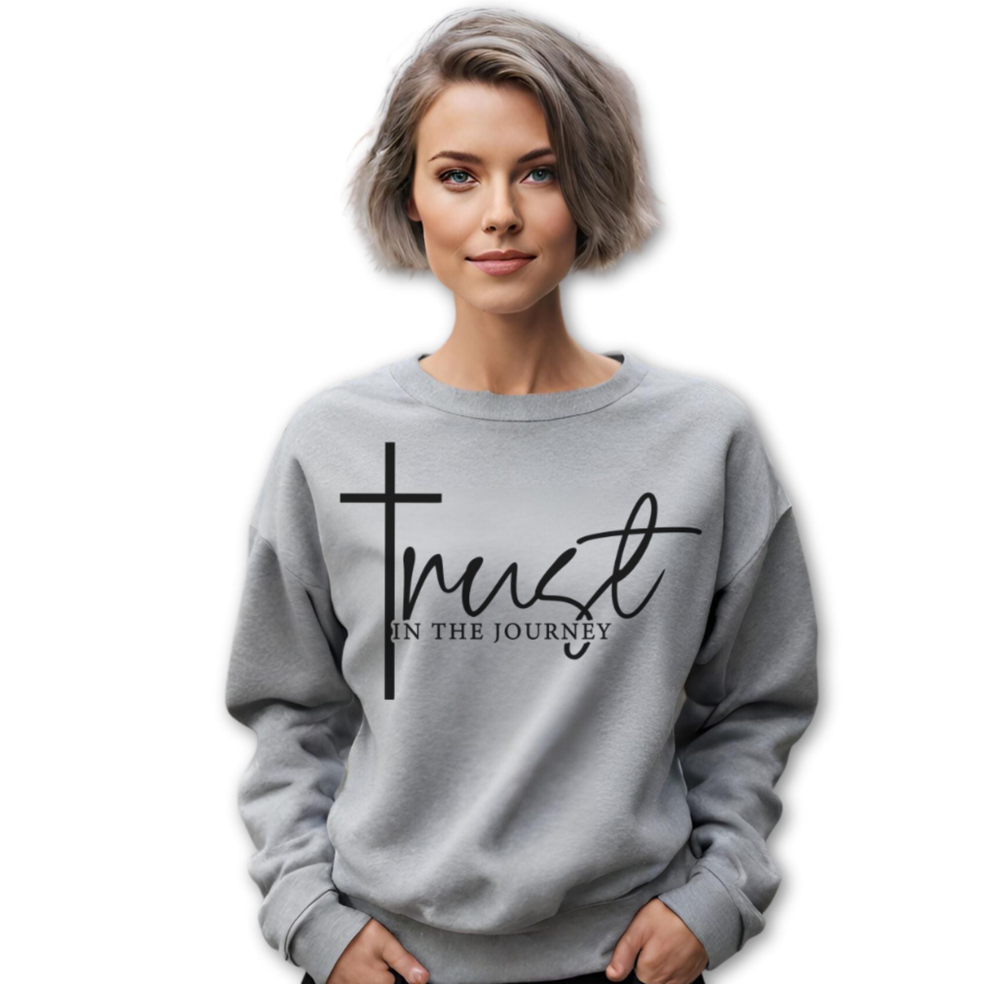 Trust in the Journey Women's Fleece Unisex-Fit Sweatshirt White / Sport Grey Size: S Color: Sport Grey Jesus Passion Apparel