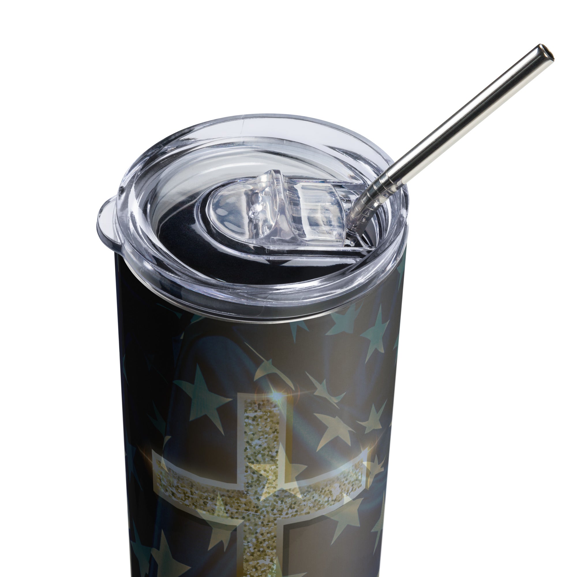 USA Flag Cross Jesus Tumbler - Stainless Straw