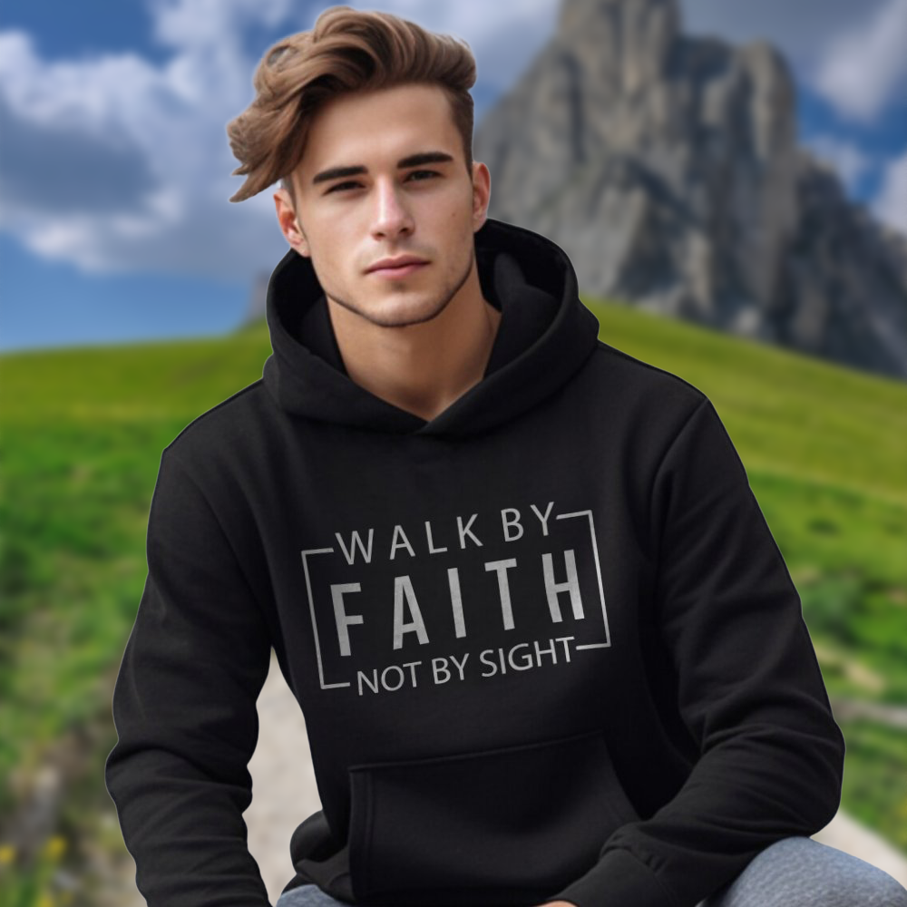 Walk By Faith Not By Sight Men's Heavy Blend™ Hoodie Color: White Size: S Jesus Passion Apparel