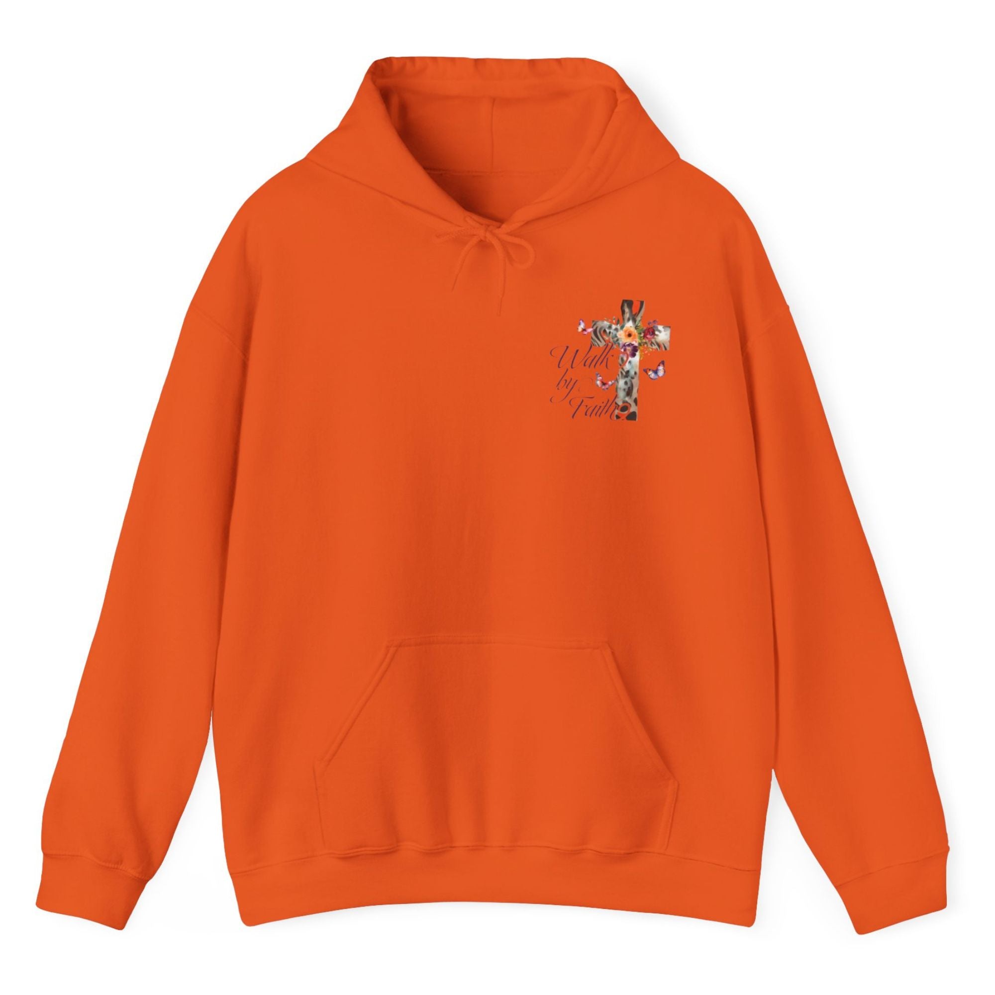 Walk by Faith Butterfly Cross Unisex-Fit Hoodie Colors: Orange Sizes: S Jesus Passion Apparel
