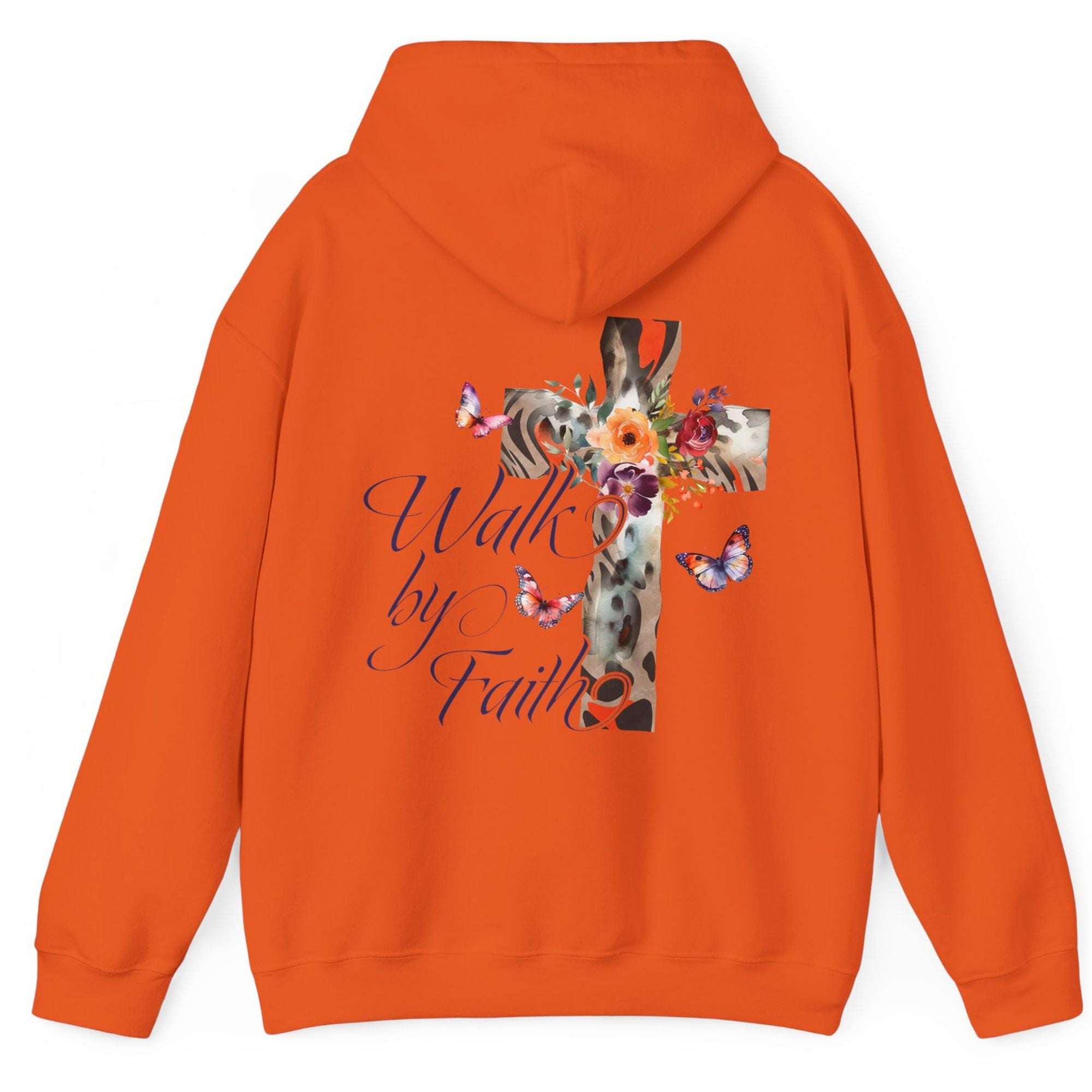 Walk by Faith Butterfly Cross Unisex-Fit Hoodie Colors: White Sizes: S Jesus Passion Apparel