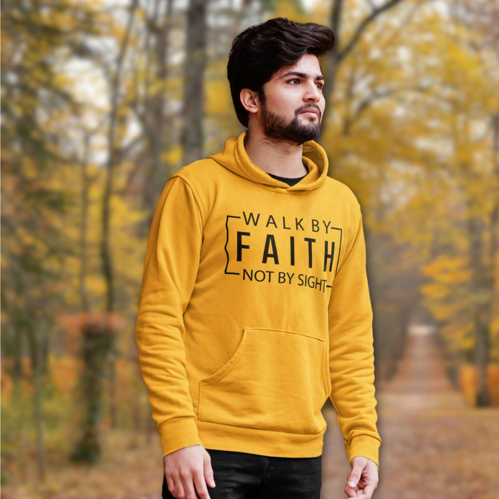 Walk By Faith Not By Sight Men's Heavy Blend™ Hoodie Color: White Size: S Jesus Passion Apparel