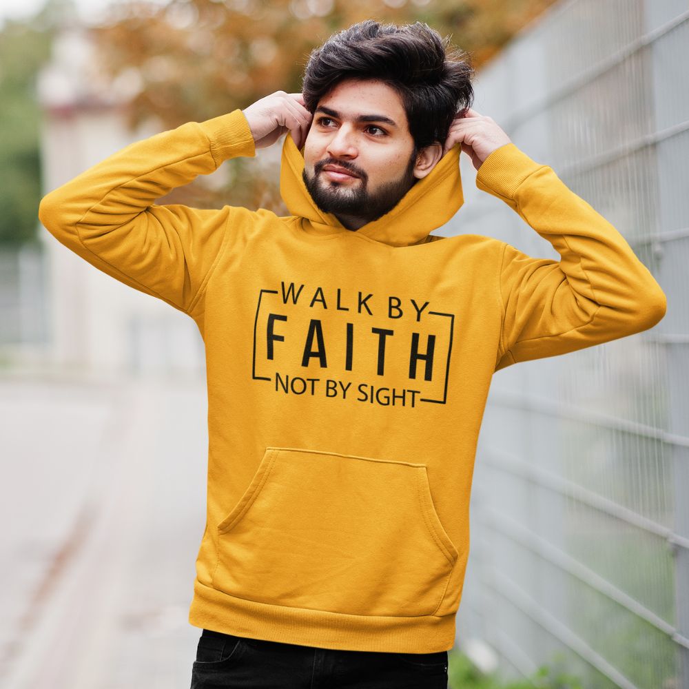 Walk By Faith Not By Sight Men's Heavy Blend™ Hoodie Color: White Size: S Jesus Passion Apparel