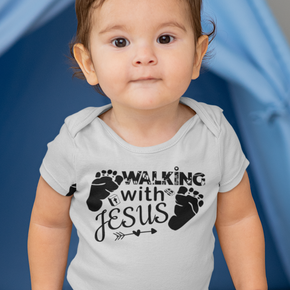 Walking With Jesus Black Baby Bodysuit Color: Athletic Heather Size: 3-6m Jesus Passion Apparel