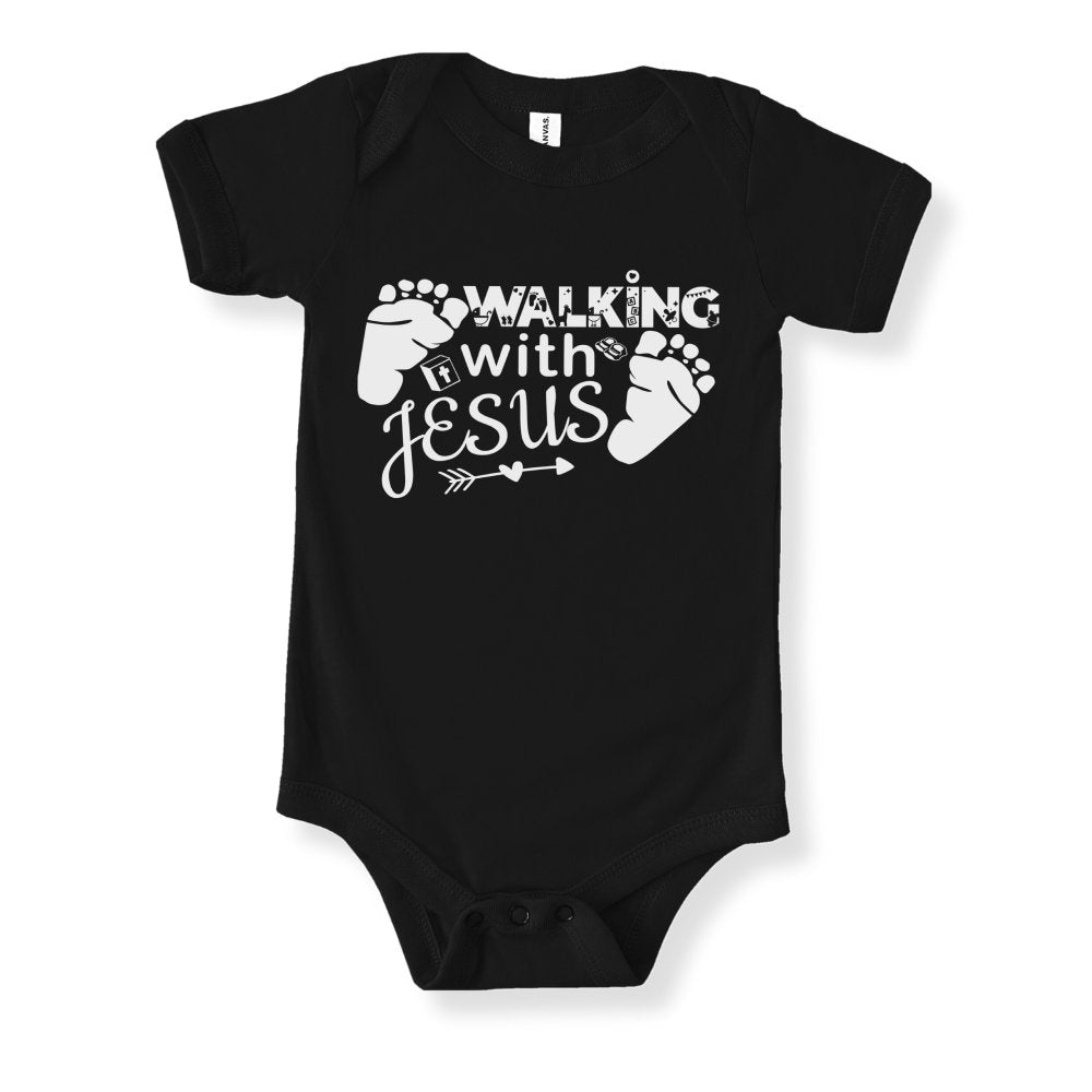 Walking With Jesus White Baby Bodysuit Color: Black Size: 3-6m Jesus Passion Apparel