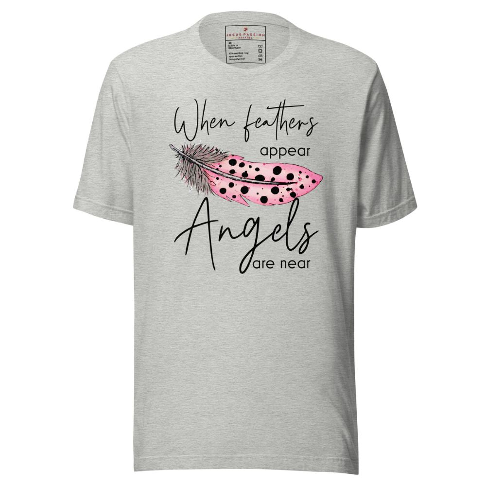 Feather Appear Angels are Near Jersey Short Sleeve T-Shirt Color: Athletic Heather Size: XS Jesus Passion Apparel