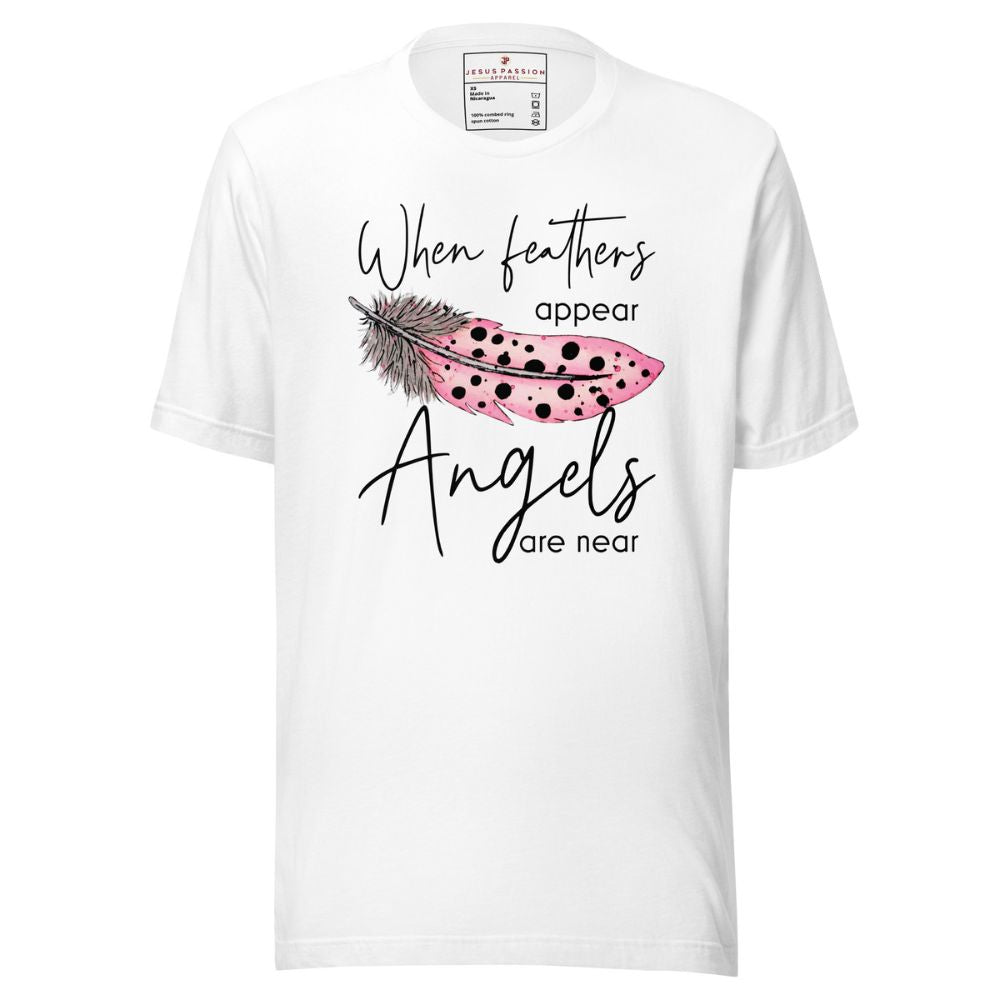 Feather Appear Angels are Near Jersey Short Sleeve T-Shirt Color: White Size: XS Jesus Passion Apparel