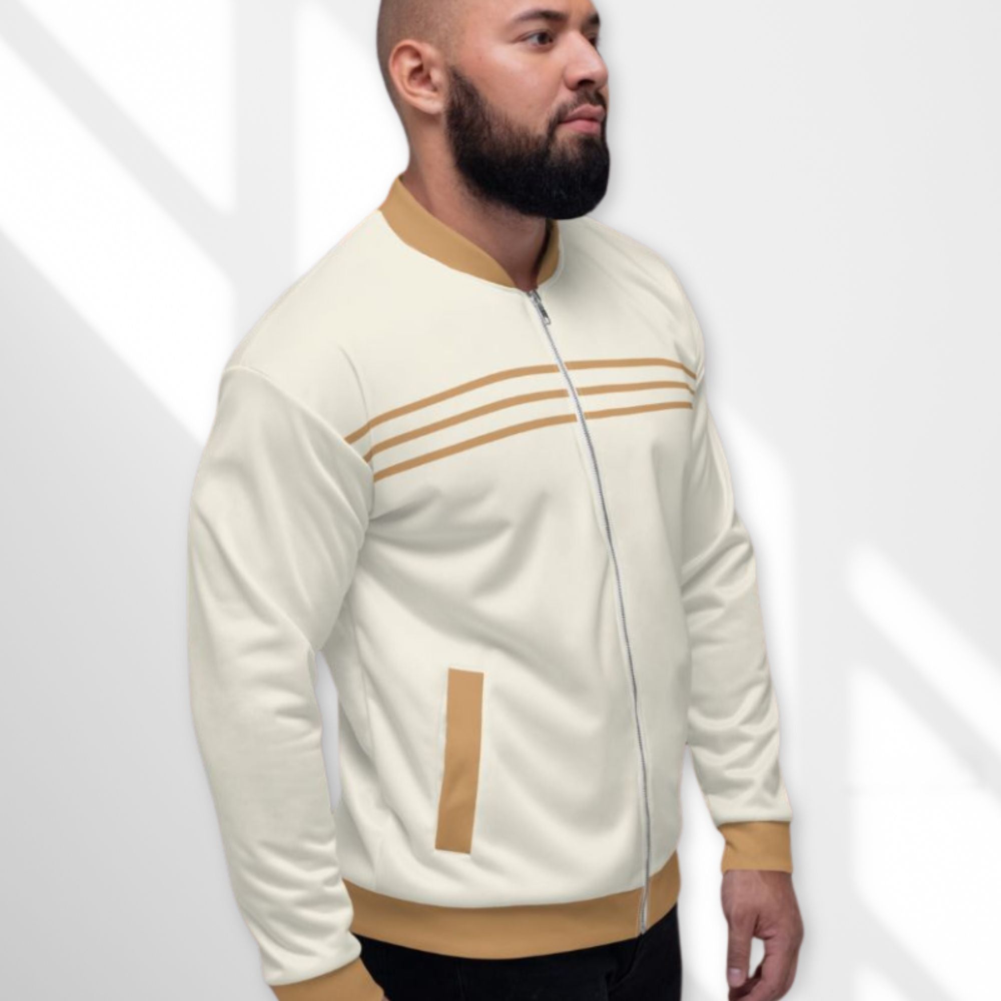 Yahweh Cream and Gold Men's Bomber Jacket Size: XS Jesus Passion Apparel