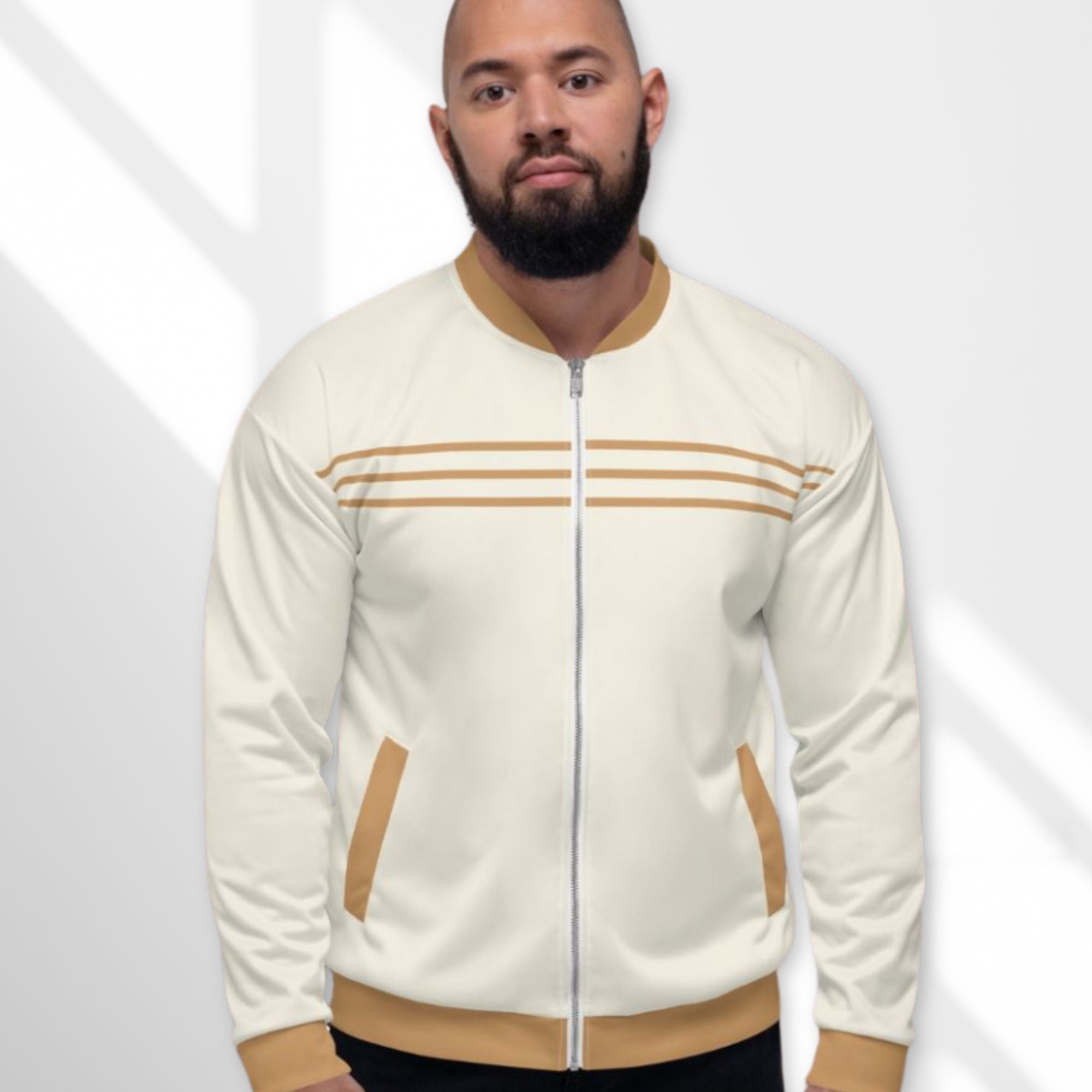 Yahweh Cream and Gold Men's Bomber Jacket Size: XS Jesus Passion Apparel