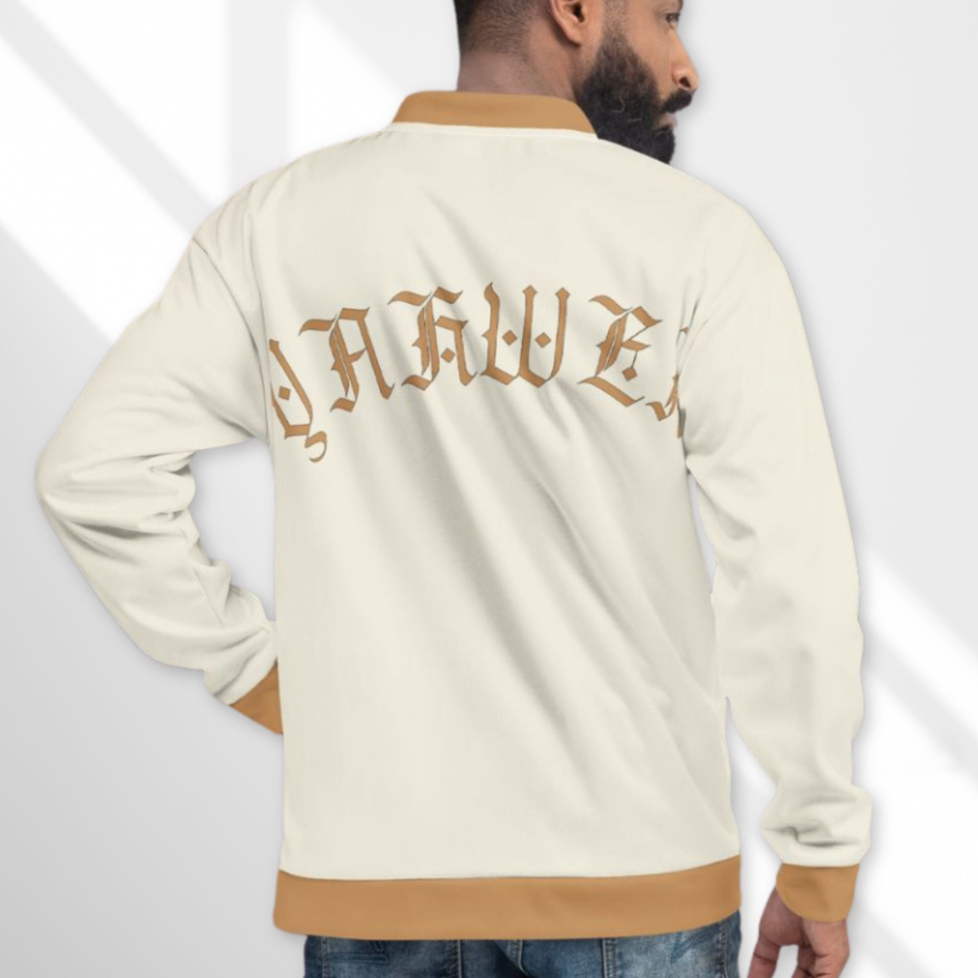 Yahweh Cream and Gold Men's Bomber Jacket Size: XS Jesus Passion Apparel