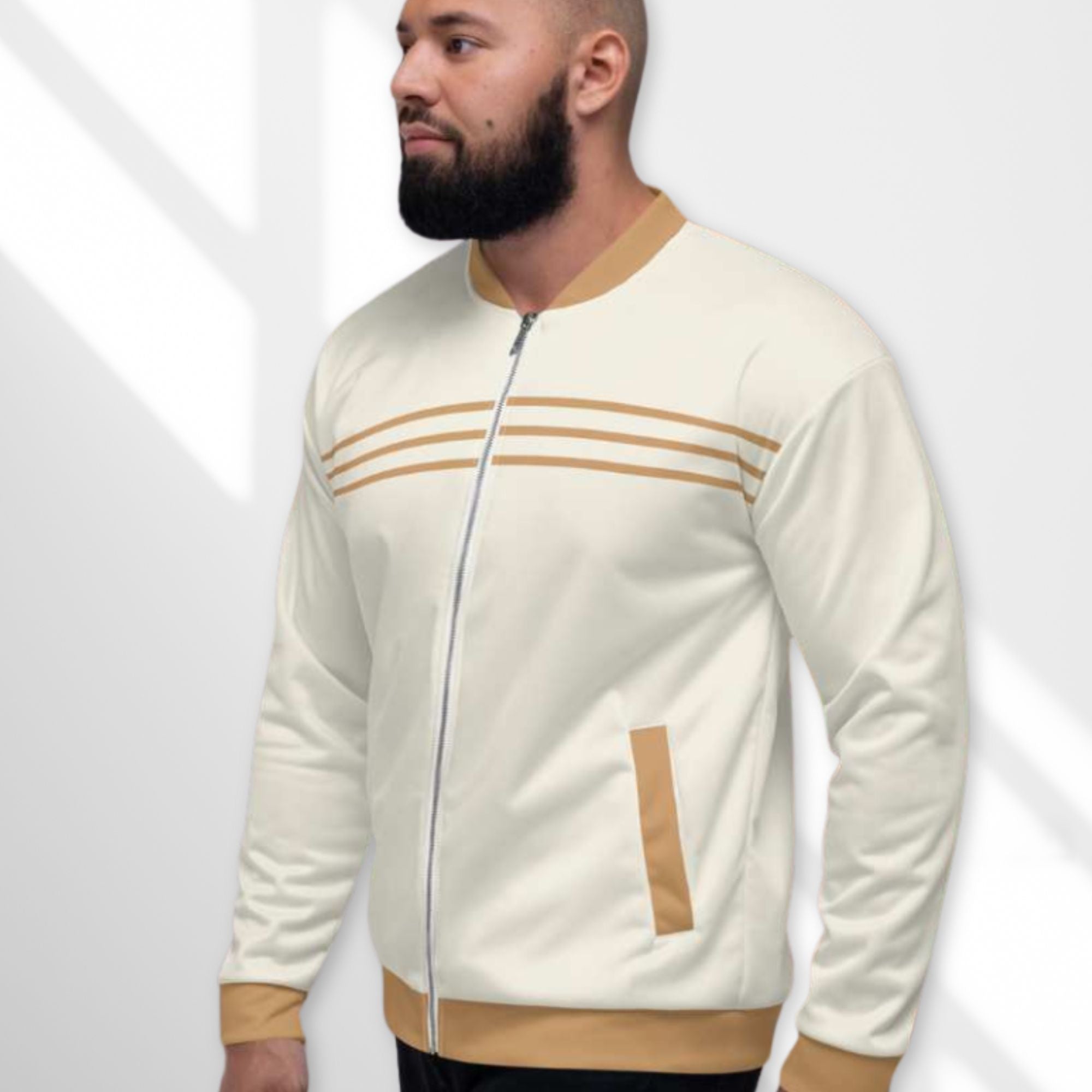 Yahweh Cream and Gold Men's Bomber Jacket Size: XS Jesus Passion Apparel