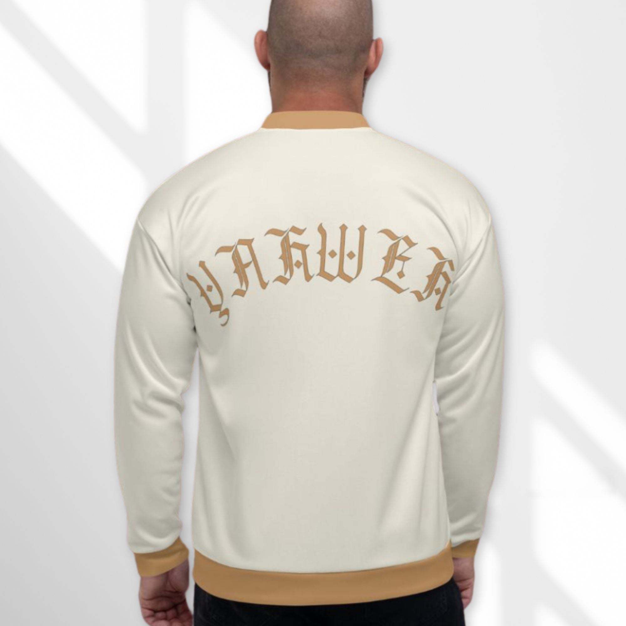 Yahweh Cream and Gold Men's Bomber Jacket Size: XS Jesus Passion Apparel