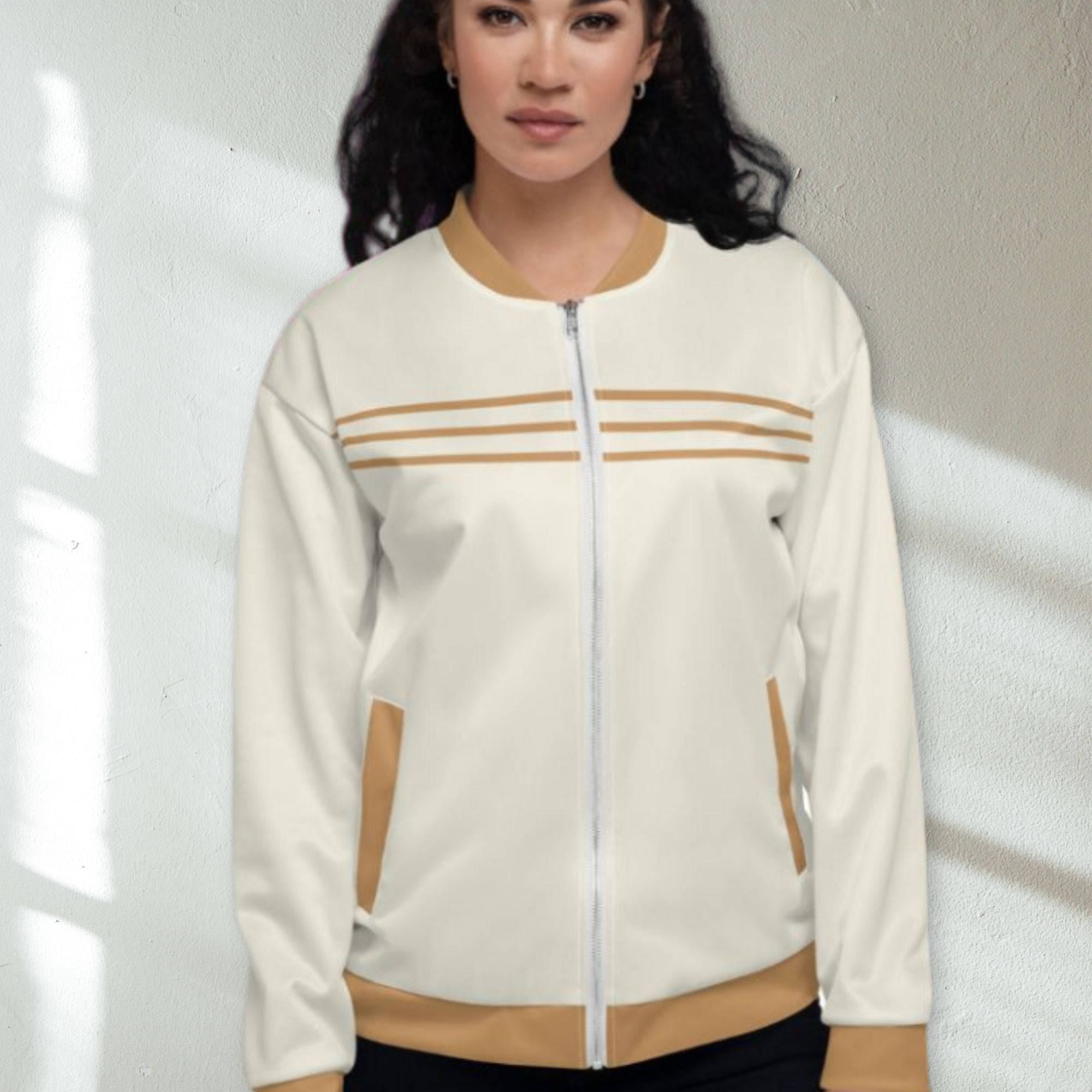 Yahweh Cream Gold Women's Bomber Jacket Size: XS Jesus Passion Apparel