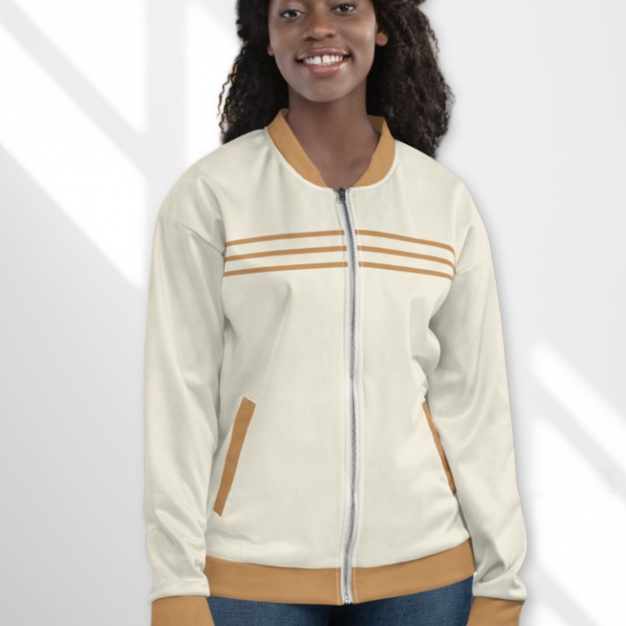 Yahweh Cream Gold Women's Bomber Jacket Size: XS Jesus Passion Apparel