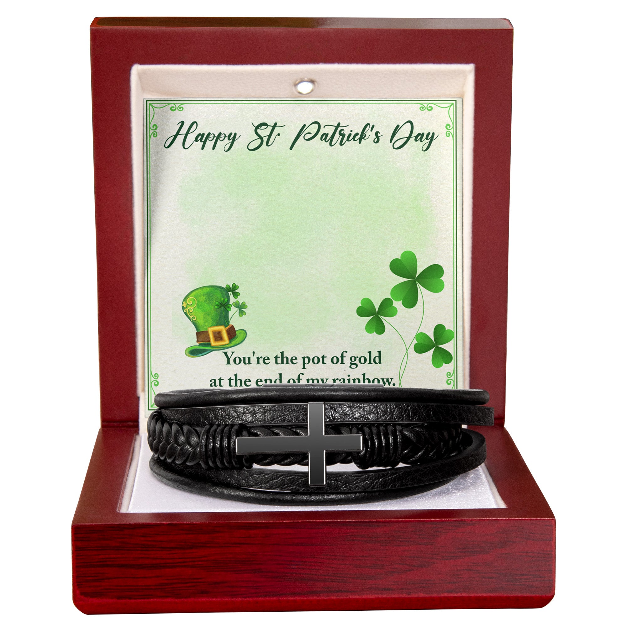 You're The Pot of Gold - Saint Patrick's Day Gift - Men's Cross and Black Braided Rope Bracelet Jesus Passion Apparel