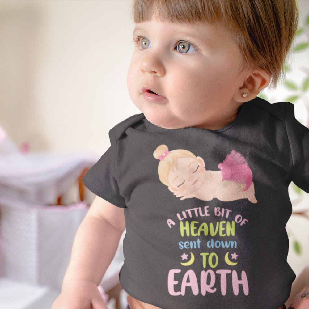 A Little Bit of Heaven Sent Down to Earth Baby Bodysuit Personalized Baby Girl Blonde Hair - Jesus Passion Apparel