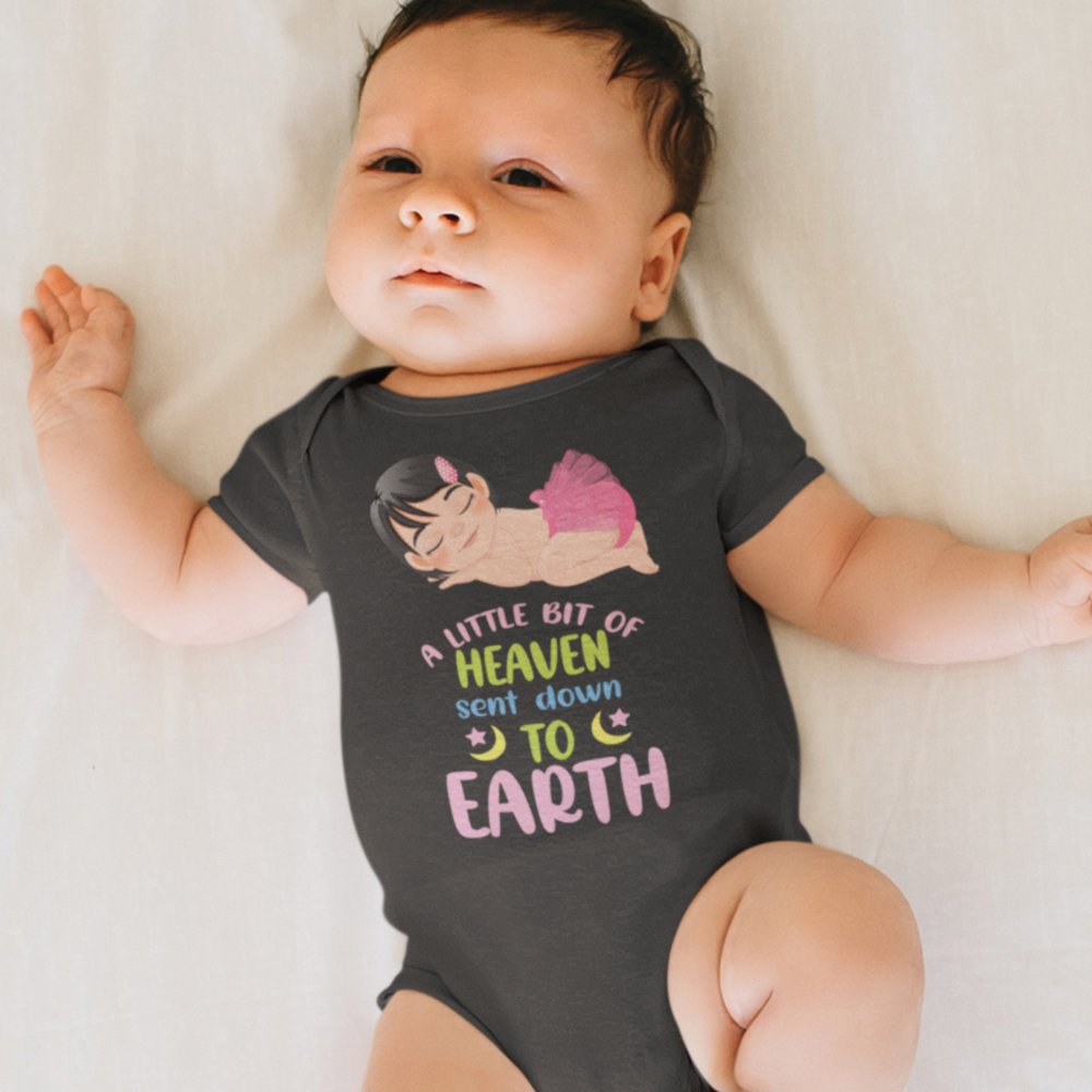 A Little Bit of Heaven Sent Down to Earth Bodysuit Personalized Baby Girl Brown Hair - Jesus Passion Apparel