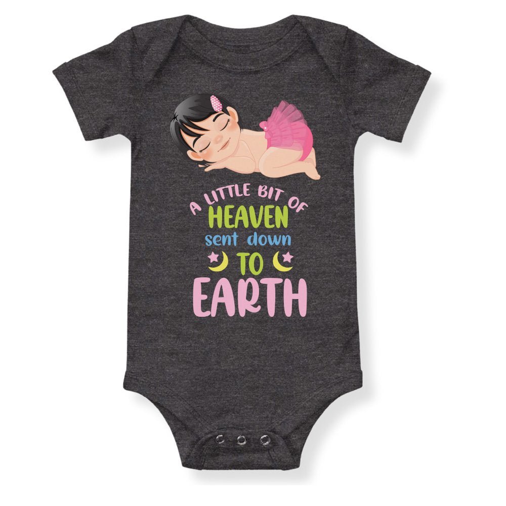 A Little Bit of Heaven Sent Down to Earth Bodysuit Personalized Baby Girl Brown Hair - Jesus Passion Apparel