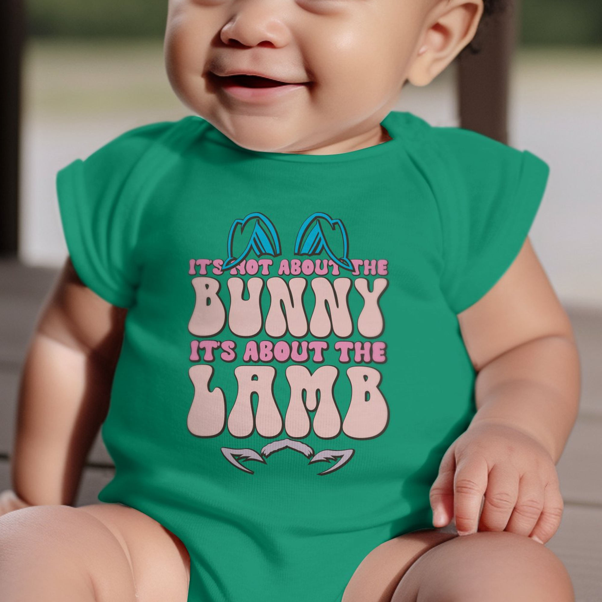 Not About the Bunny Infant Fine Jersey Bodysuit Size: 18mo Color: Navy Jesus Passion Apparel