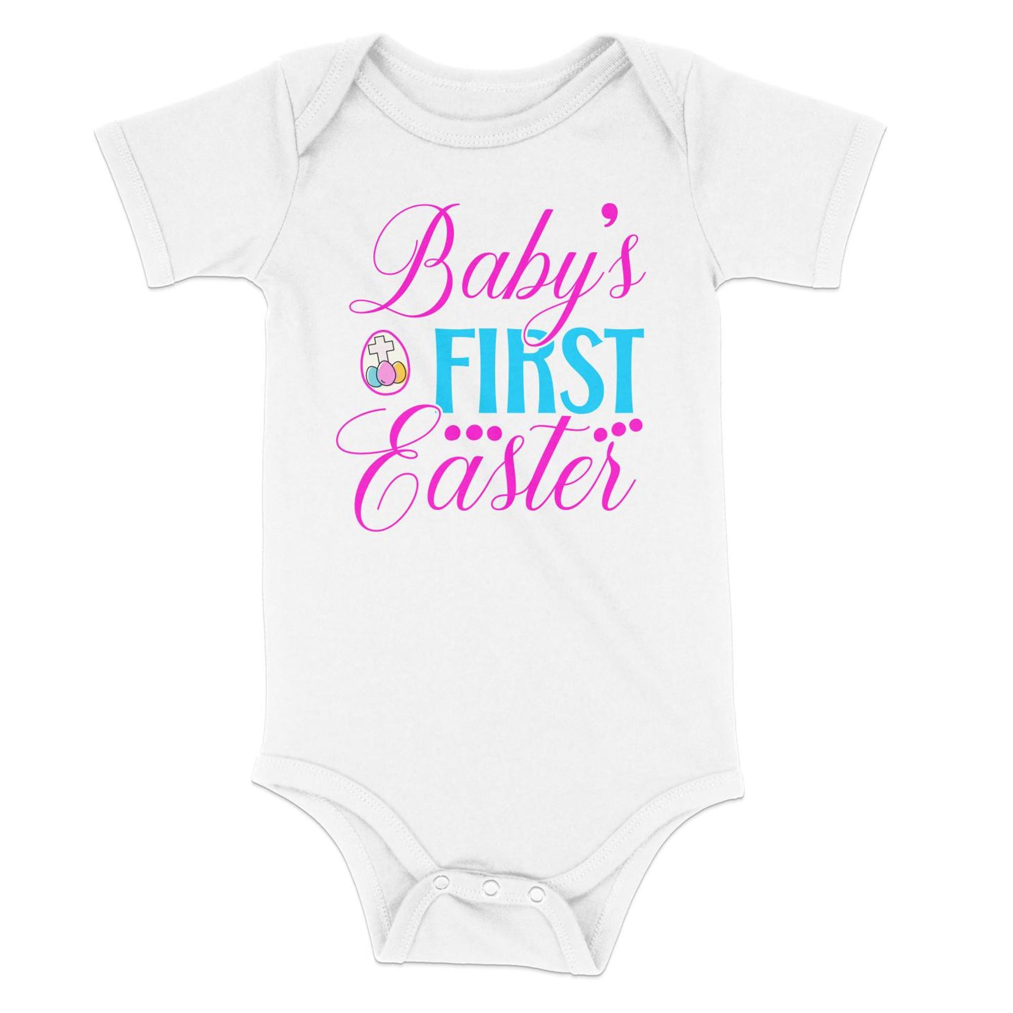 Baby's First Easter Cross Eggs Infant Fine Jersey Bodysuit Size: 6mo Color: White Jesus Passion Apparel