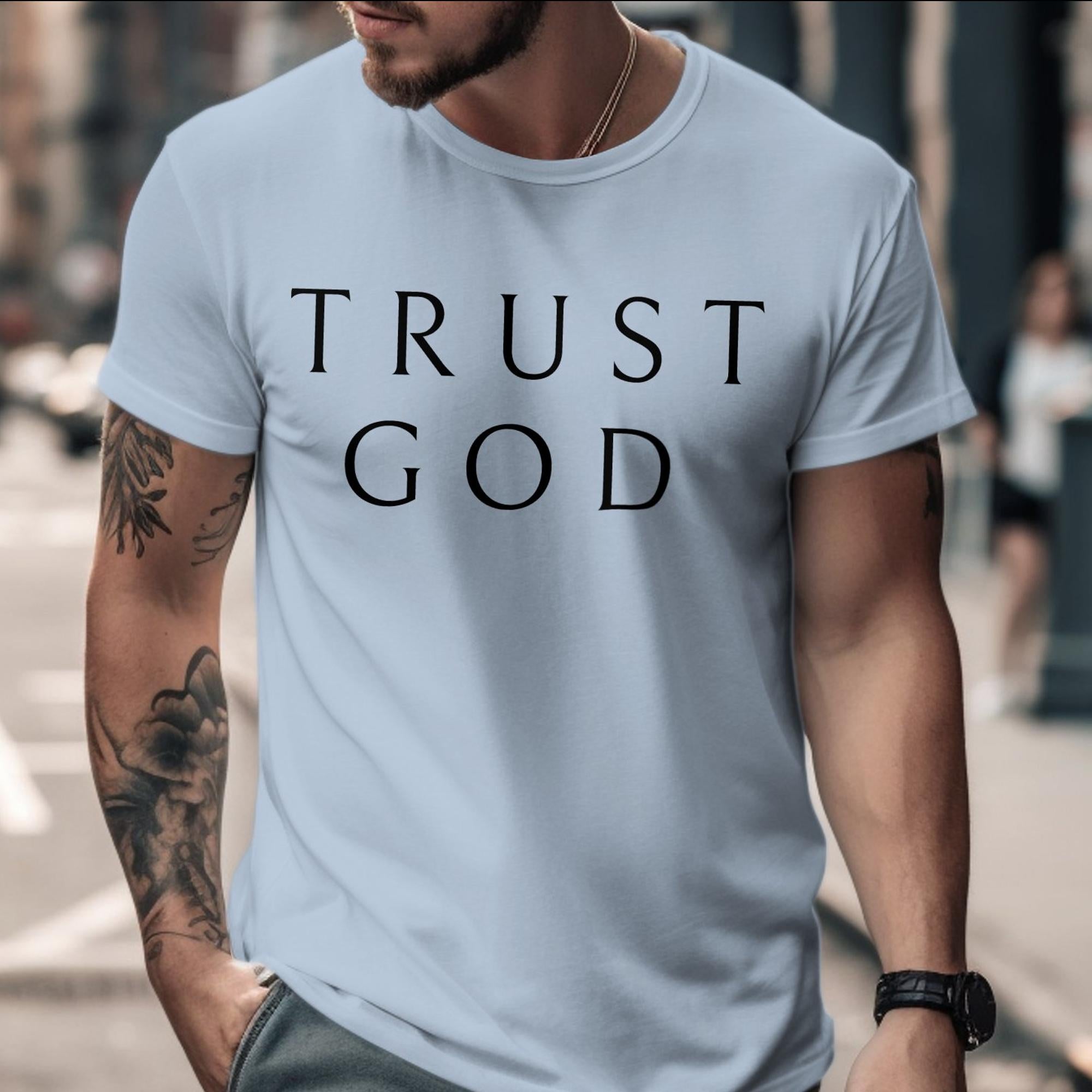 Trust God Men's Jersey Short Sleeve Tee Size: XS Color: Athletic Heather Jesus Passion Apparel