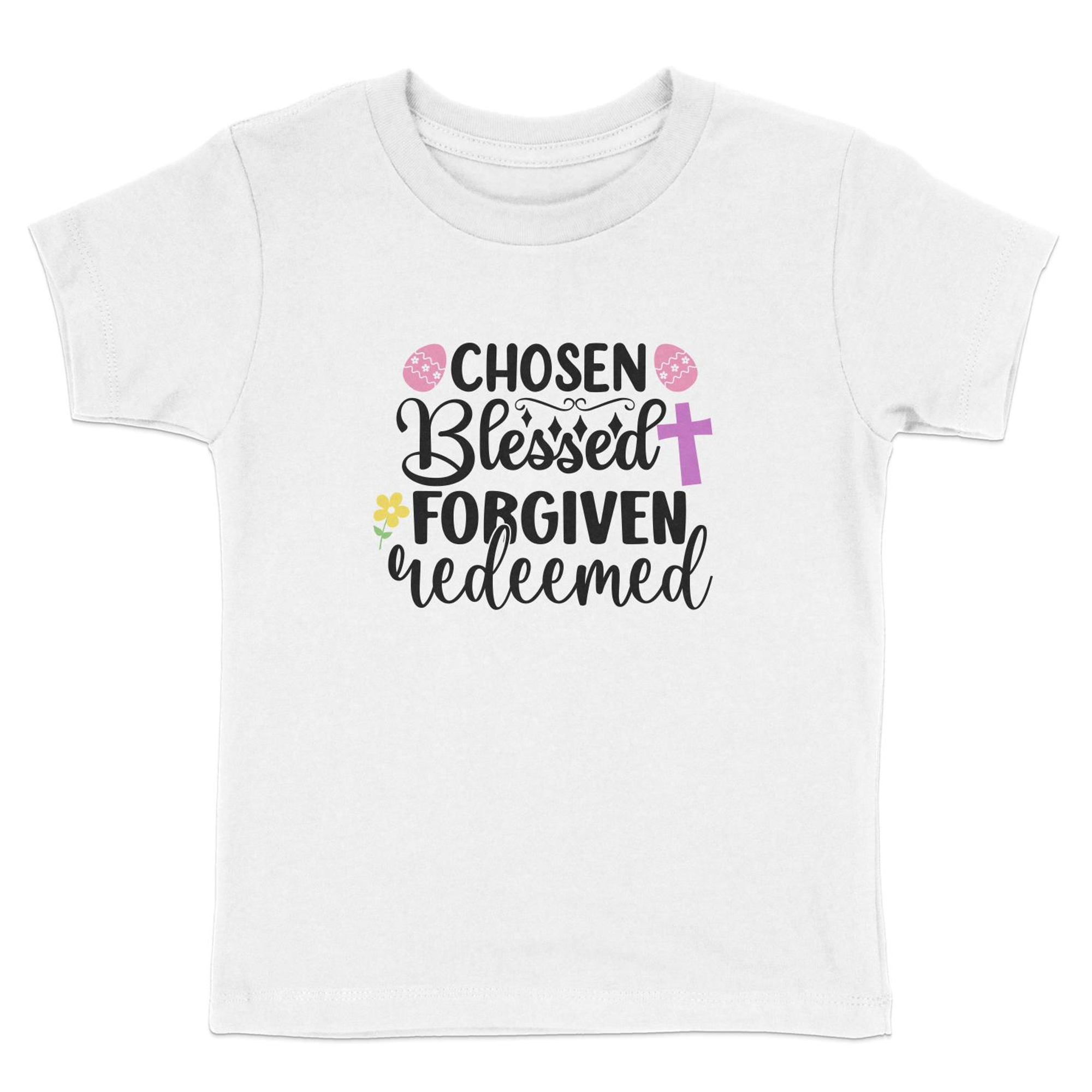 Chosen Blessed Forgiven Redeemed Toddler Short Sleeve Tee Size: 5/6T Color: Heather Jesus Passion Apparel