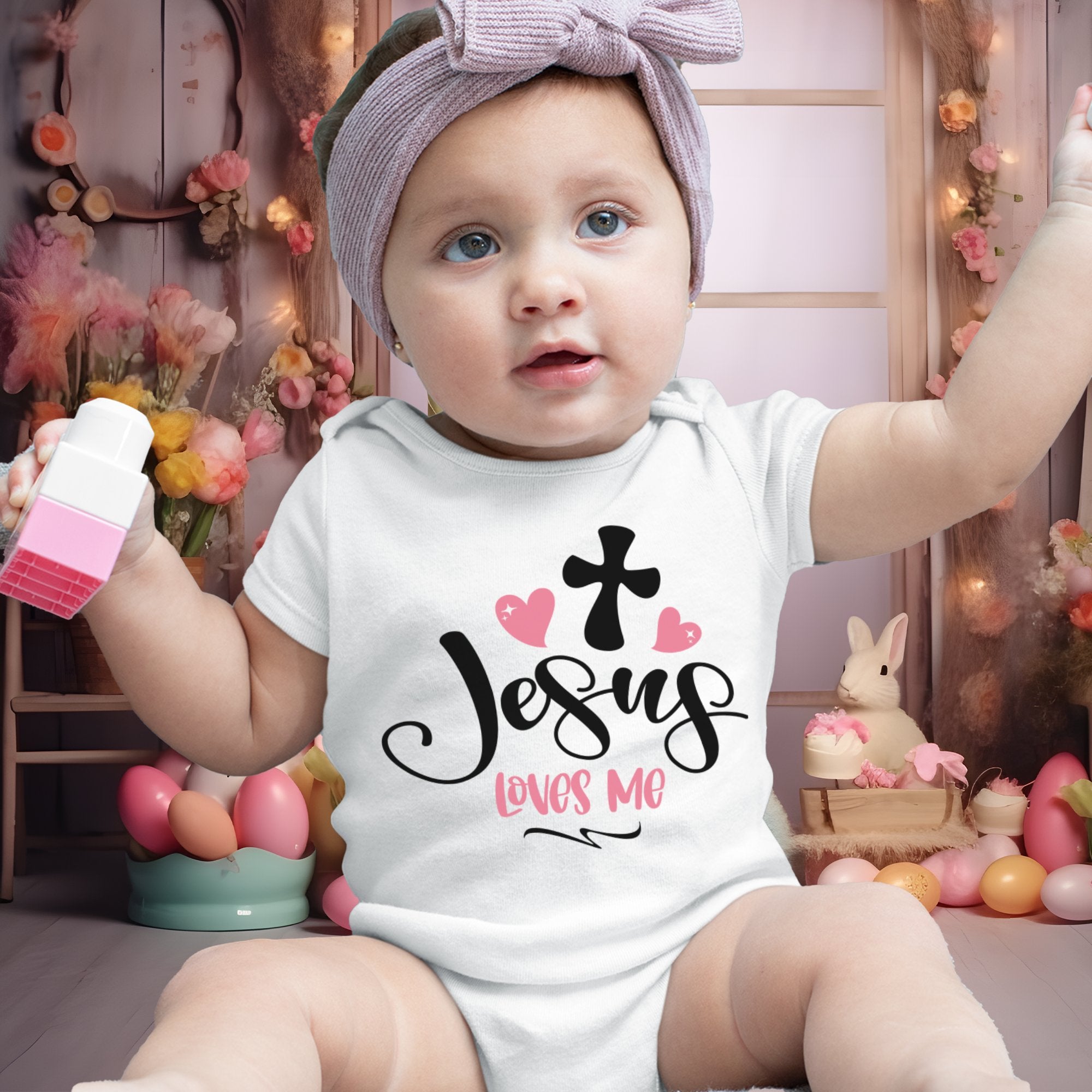 Jesus Loves Me Infant Fine Jersey Bodysuit Size: 6mo Color: White Jesus Passion Apparel