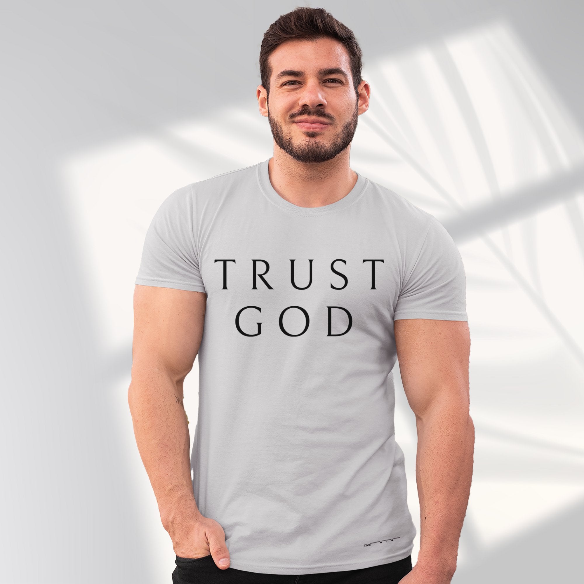 Trust God Men's Jersey Short Sleeve Tee Size: XS Color: Athletic Heather Jesus Passion Apparel