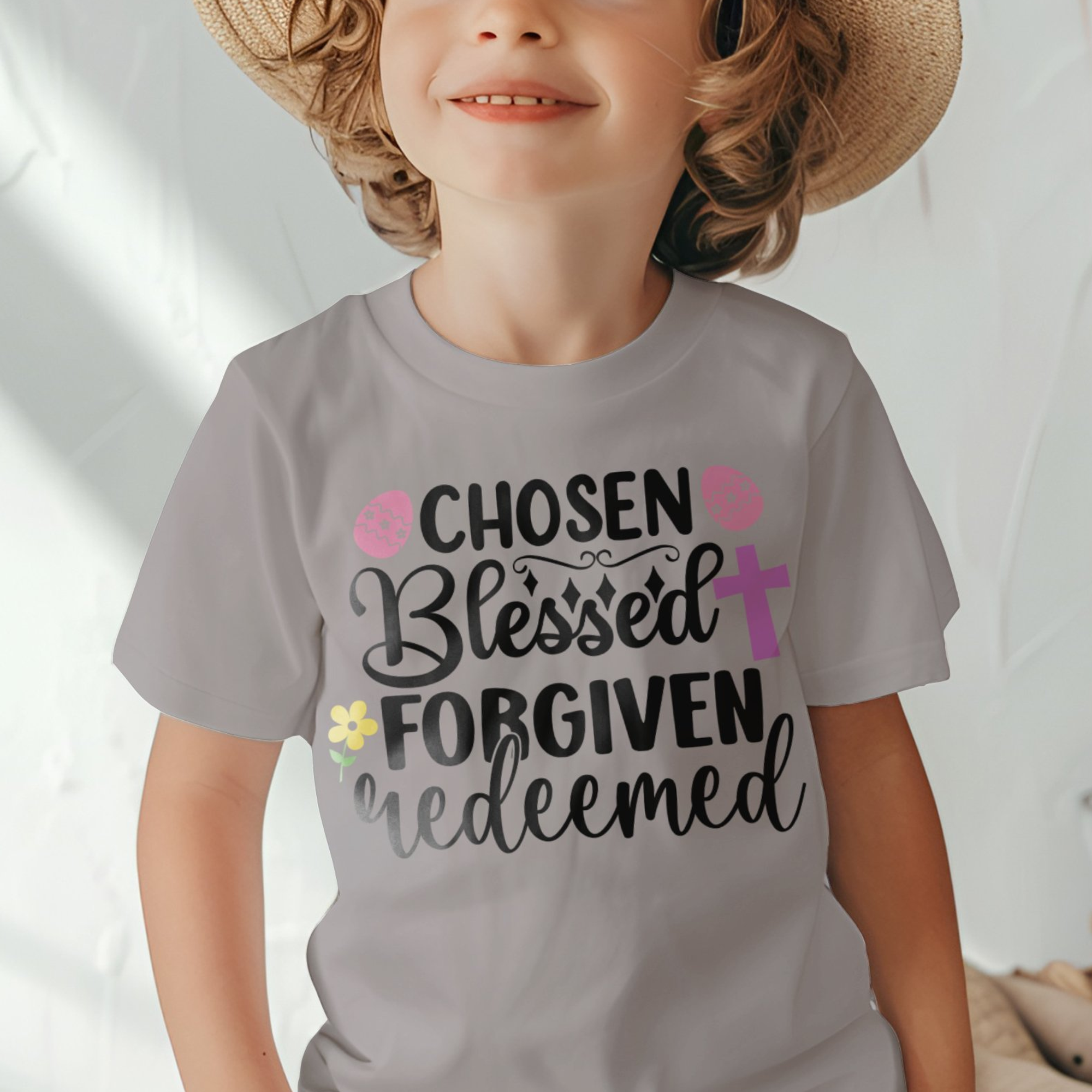 Chosen Blessed Forgiven Redeemed Toddler Short Sleeve Tee Size: 5/6T Color: Heather Jesus Passion Apparel