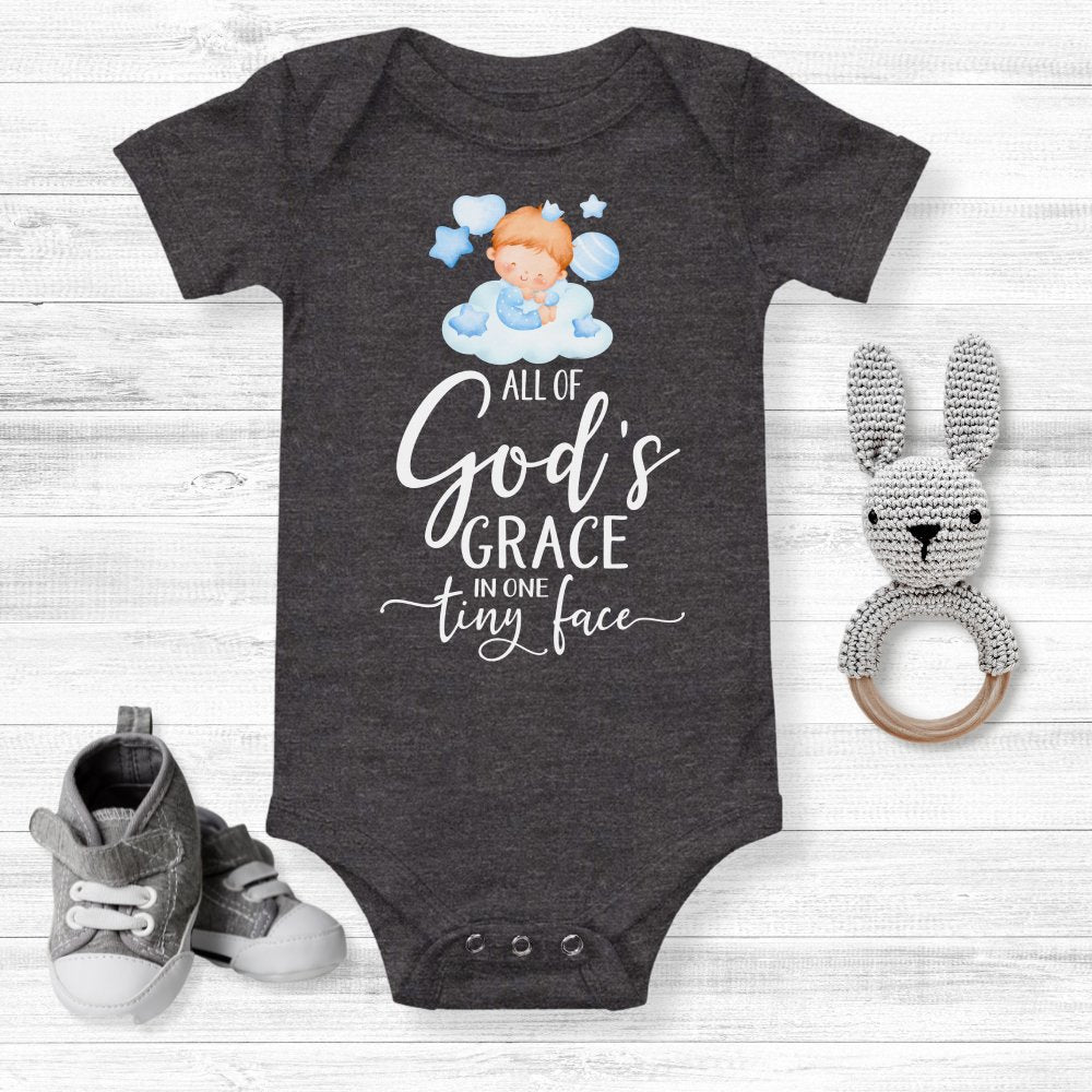 All Of Gods Grace in One Tiny Face Bodysuit Personalized Baby Boy Blonde Hair - Jesus Passion Apparel