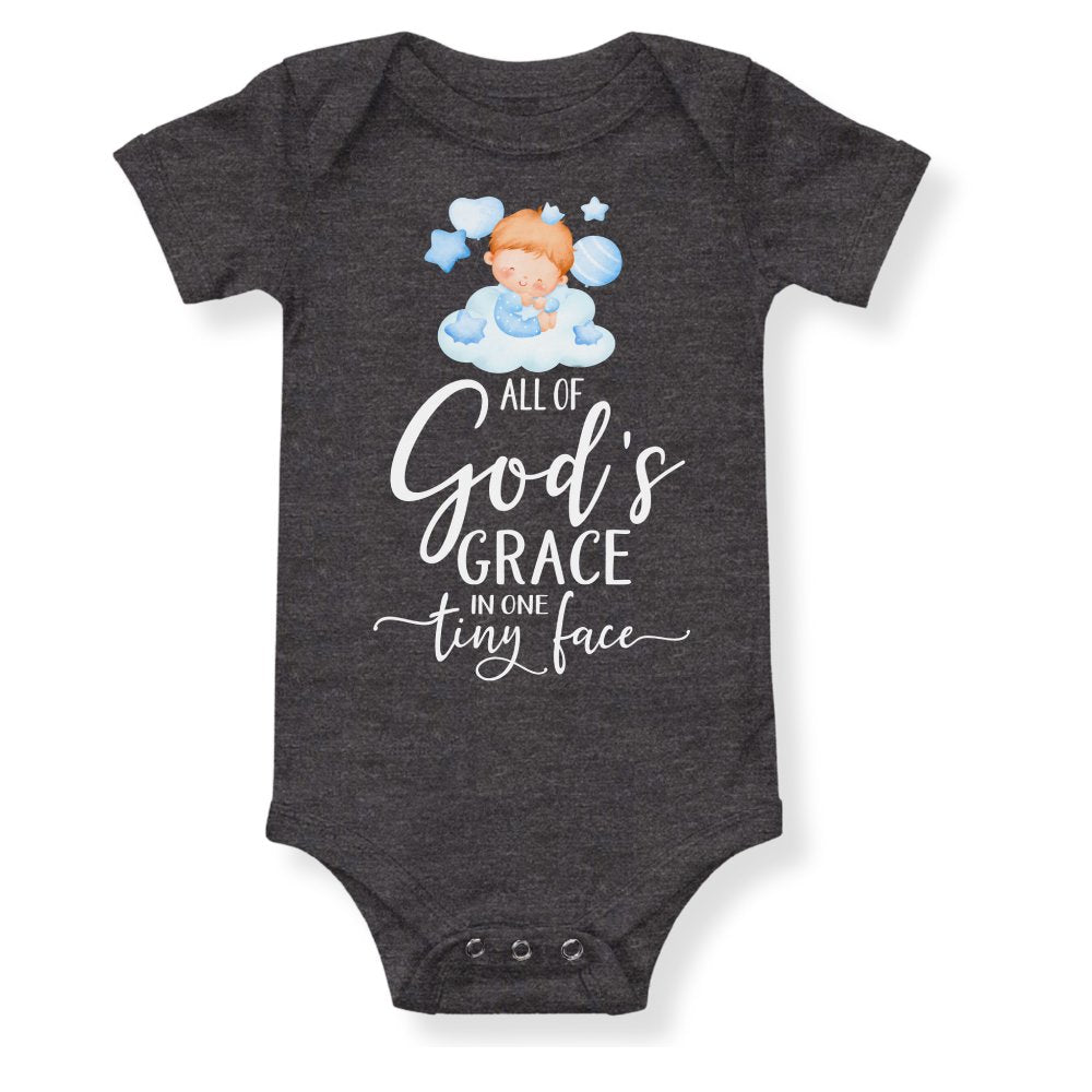 All Of Gods Grace in One Tiny Face Bodysuit Personalized Baby Boy Blonde Hair - Jesus Passion Apparel