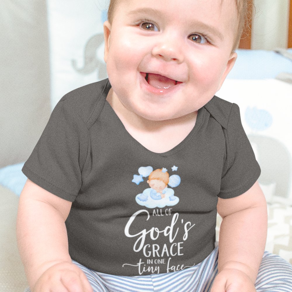 All Of Gods Grace in One Tiny Face Bodysuit Personalized Baby Boy Blonde Hair - Jesus Passion Apparel