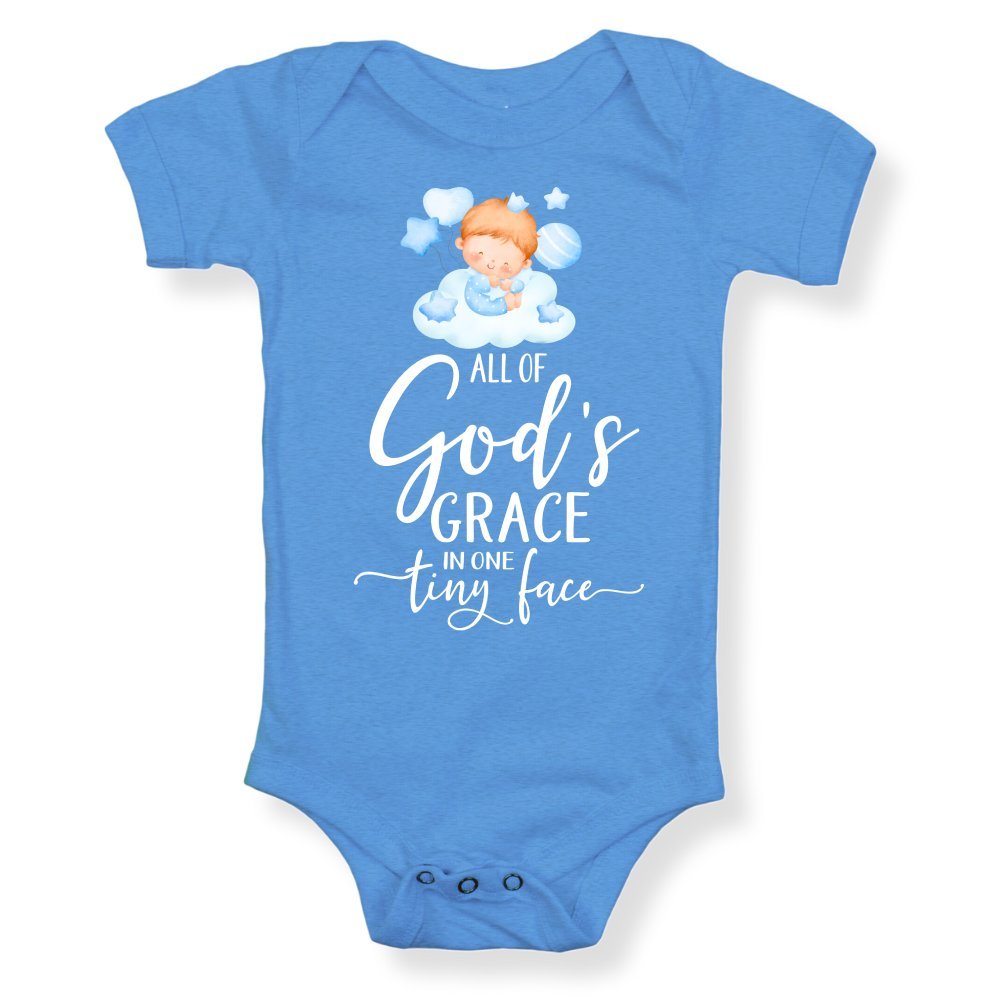 All Of Gods Grace in One Tiny Face Bodysuit Personalized Baby Boy Blonde Hair - Jesus Passion Apparel