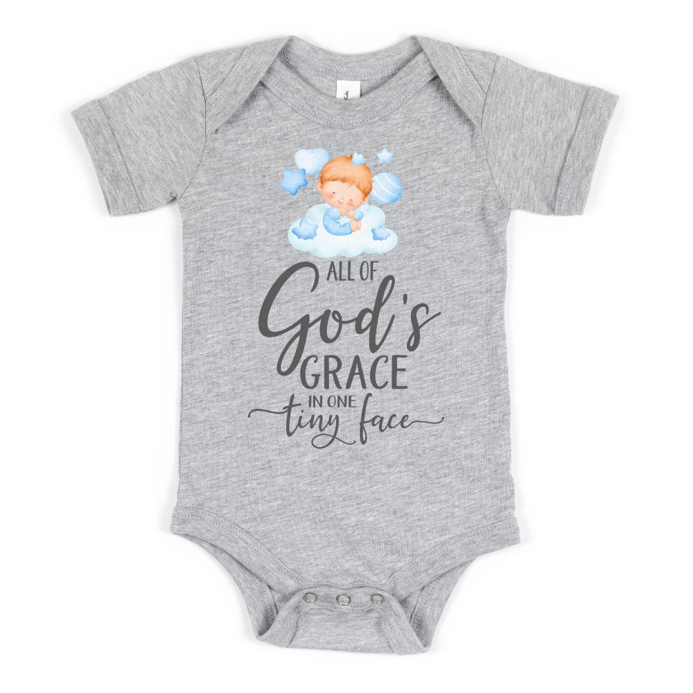 All Of Gods Grace in One Tiny Face Bodysuit Personalized Baby Boy Blonde Hair - Jesus Passion Apparel