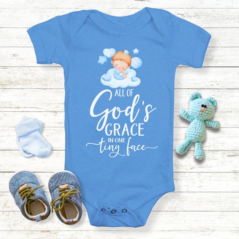 All Of Gods Grace in One Tiny Face Bodysuit Personalized Baby Boy Blonde Hair - Jesus Passion Apparel