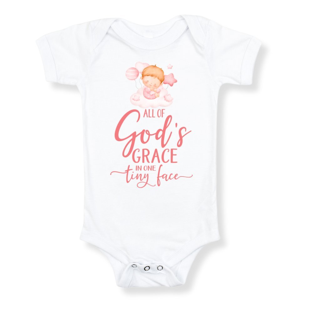 All Of Gods Grace in One Tiny Face Bodysuit Personalized Baby Girl Blonde Hair - Jesus Passion Apparel