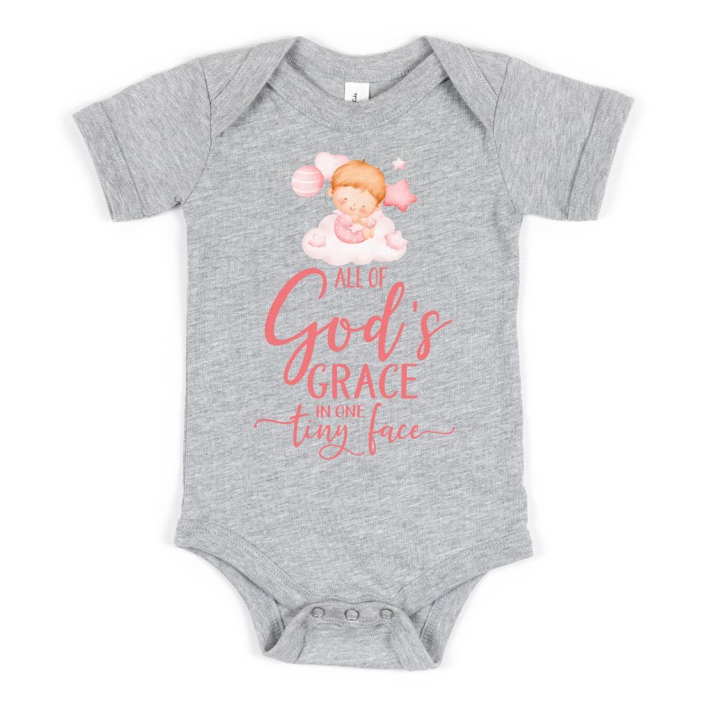 All Of Gods Grace in One Tiny Face Bodysuit Personalized Baby Girl Blonde Hair - Jesus Passion Apparel