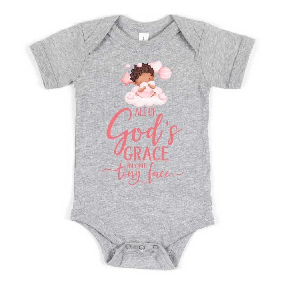 All Of Gods Grace in One Tiny Face Bodysuit Personalized Baby Girl Dark Hair - Jesus Passion Apparel