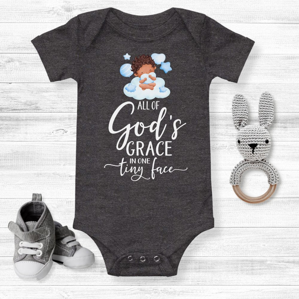 All Of Gods Grace in One Tiny Face Personalized Baby Boy Dark Hair - Jesus Passion Apparel