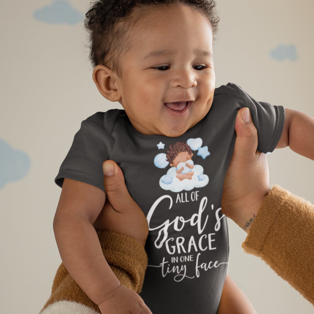 All Of Gods Grace in One Tiny Face Personalized Baby Boy Dark Hair - Jesus Passion Apparel