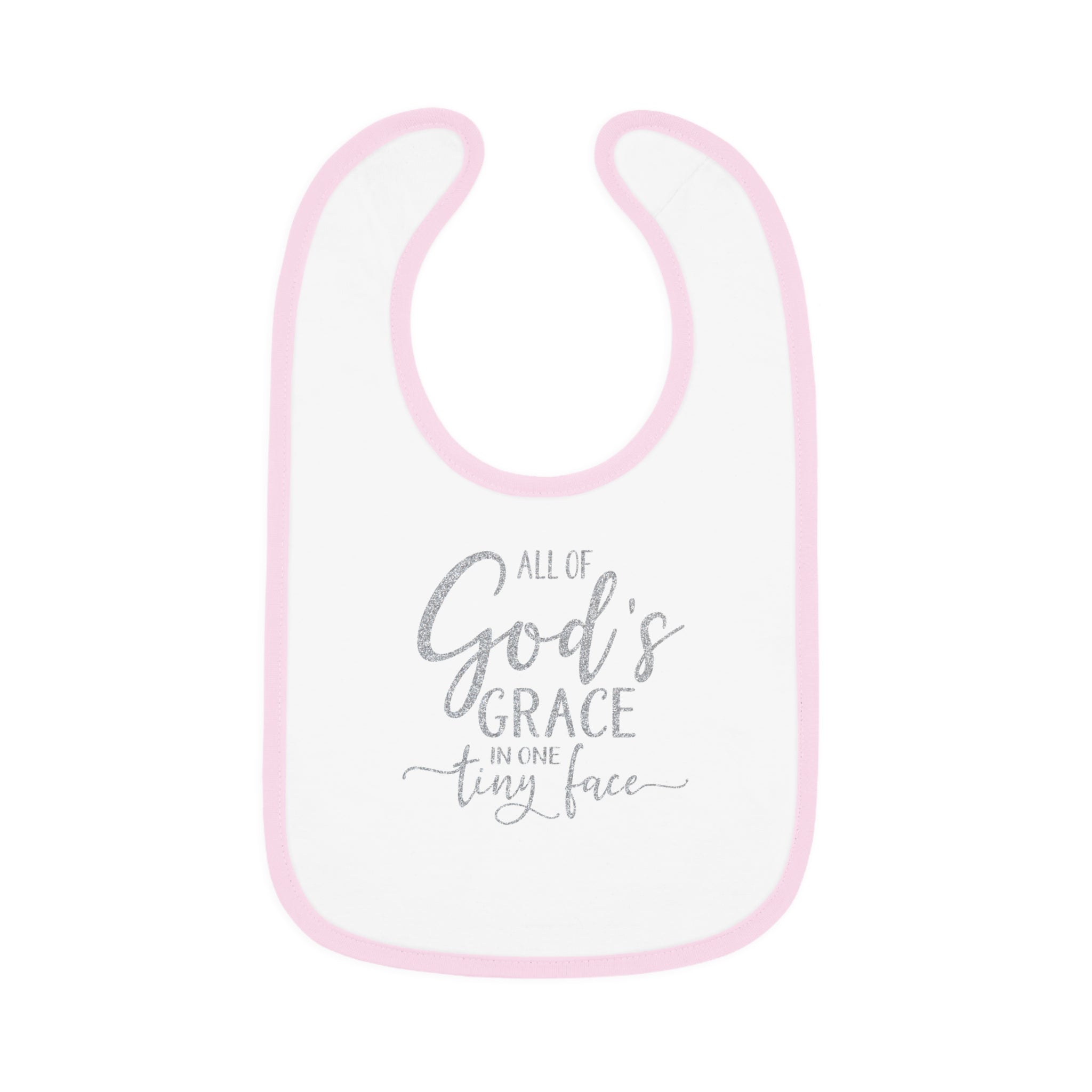 All of God's Grace in One Tiny Face - Silver Glitter Baby Jersey Bib - Jesus Passion Apparel