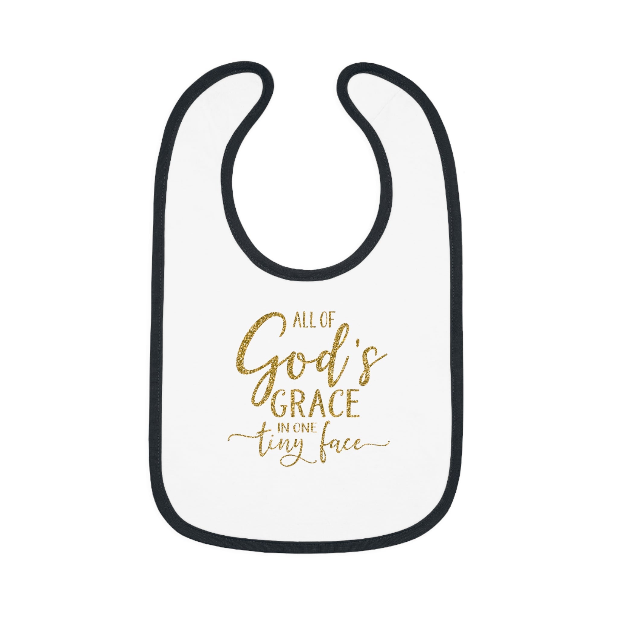 All of God's Grace in One Tiny Face - Silver Glitter Baby Jersey Bib - Jesus Passion Apparel