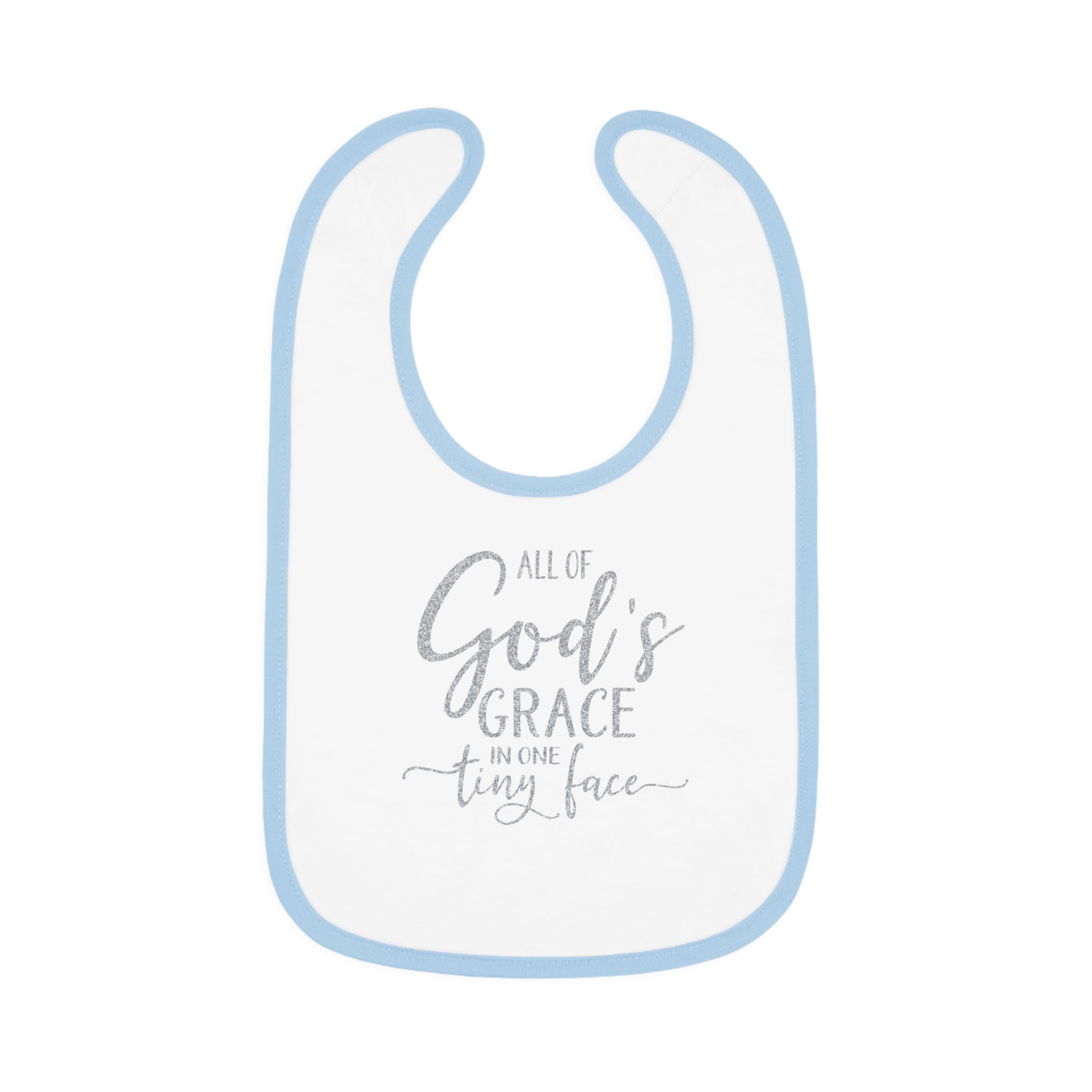 All of God's Grace in One Tiny Face - Silver Glitter Baby Jersey Bib - Jesus Passion Apparel