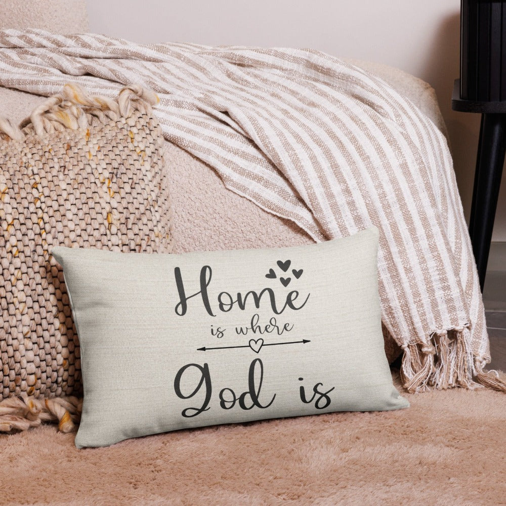 Home is Where God Is Script with Natural Linen Design Premium Pillows Size: 18″×18″ Jesus Passion Apparel